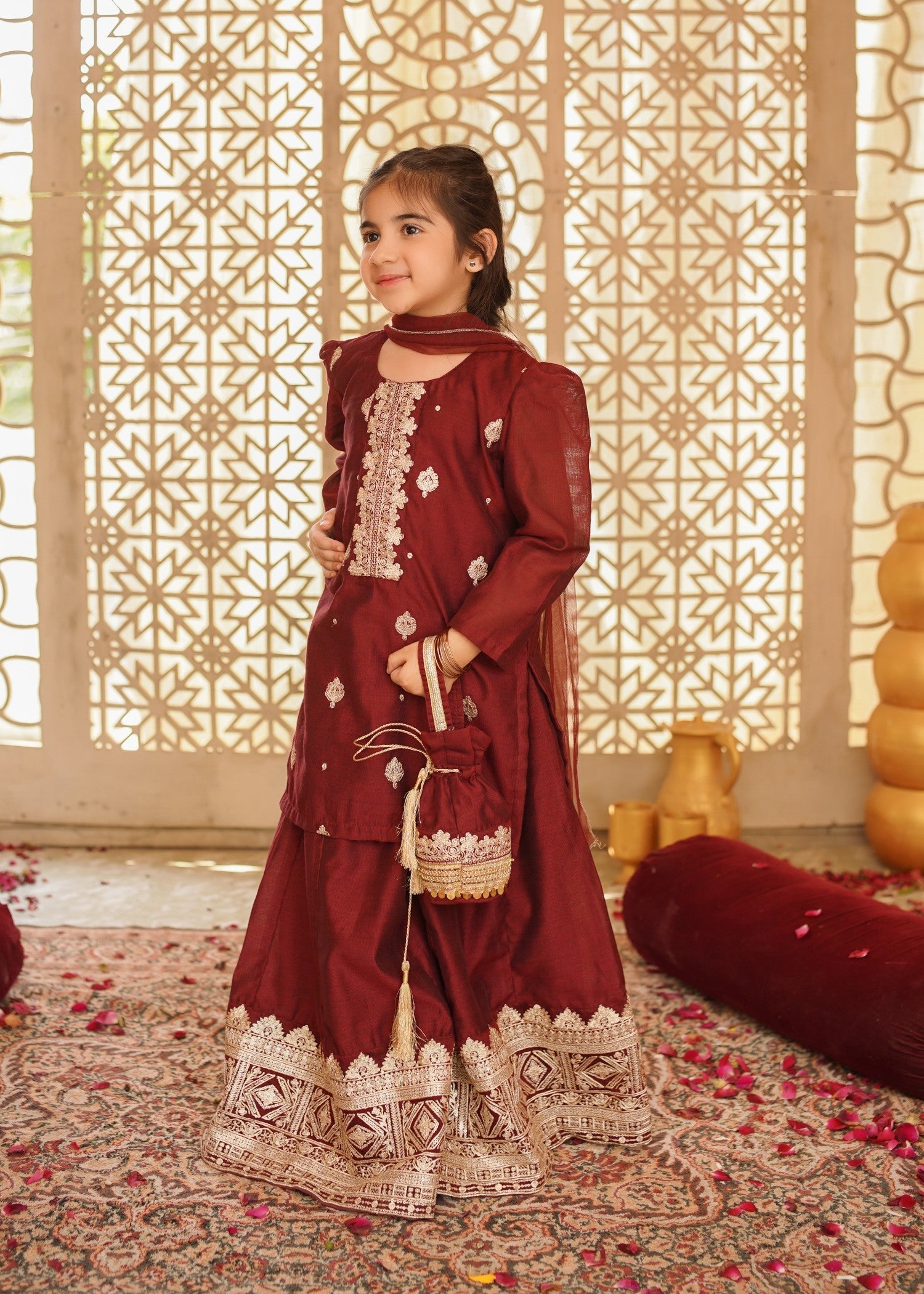 cotton net Sharara in Maroon