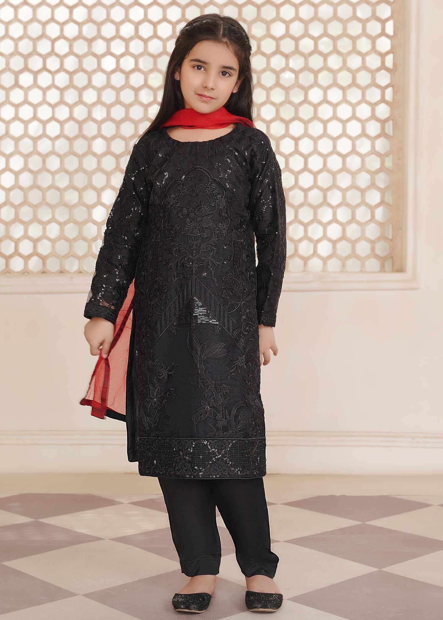 organza Kurta Set in Jet black