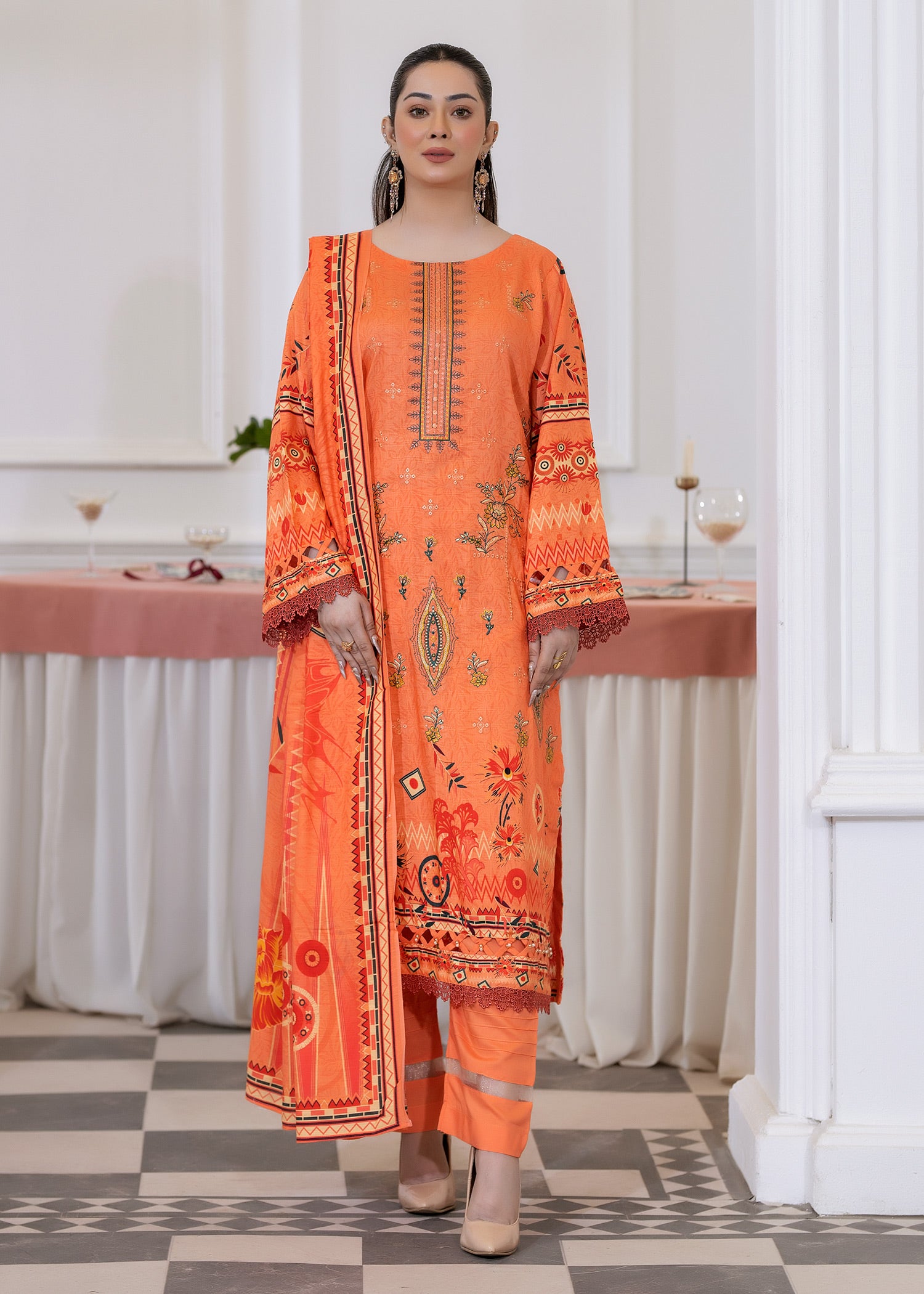 wool Unstitched in Peach orange