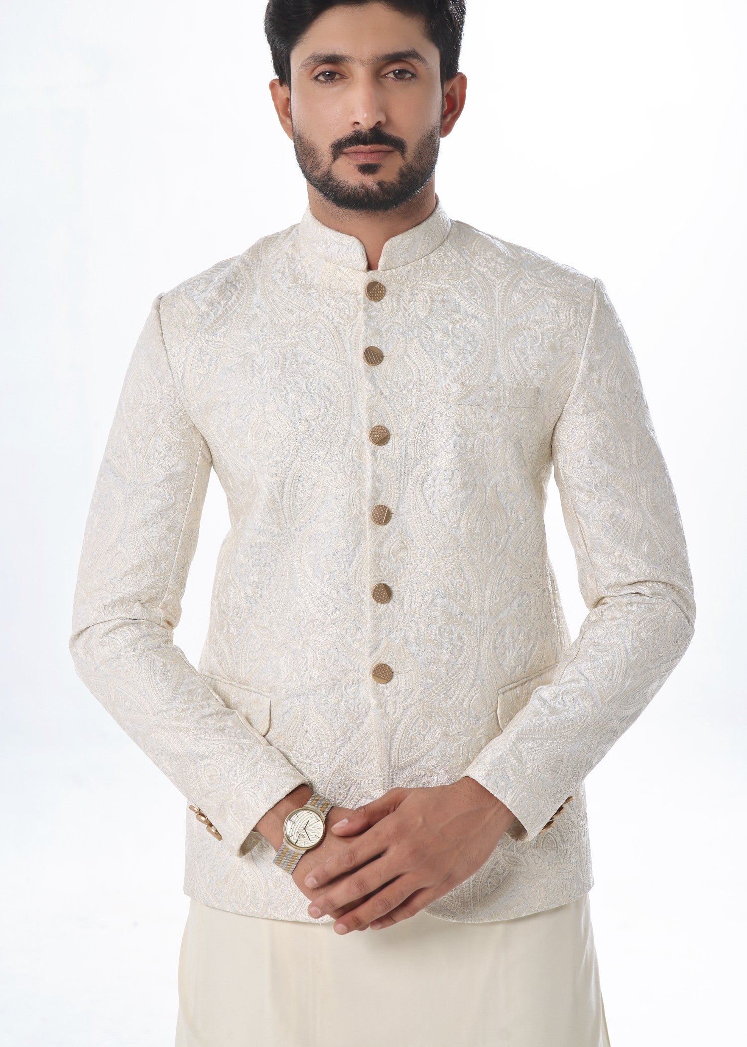 jamawar Prince Coat in White by The Great Masters (TGM)