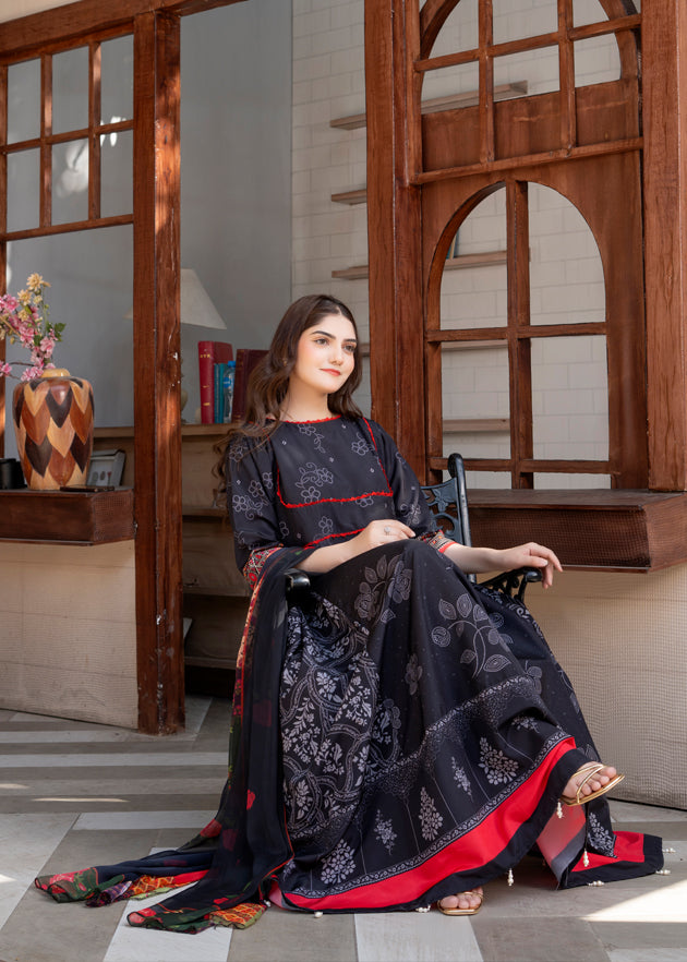 poly lawn Anarkali in Black, red, white