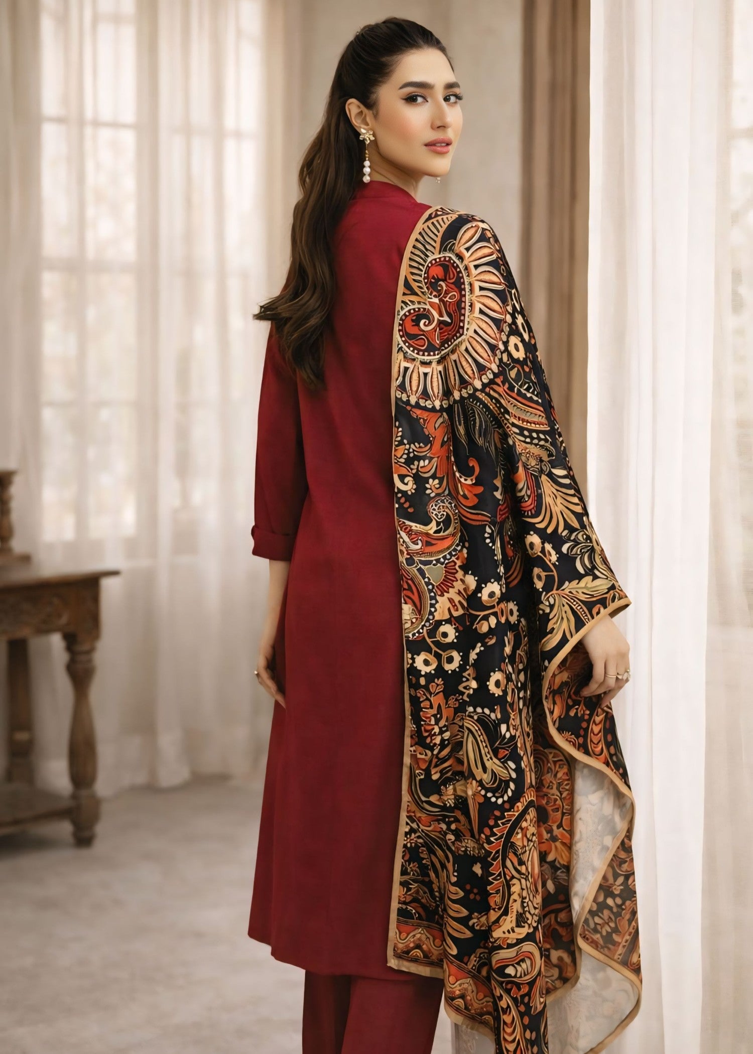 dhanak Kurta Set in Berry red