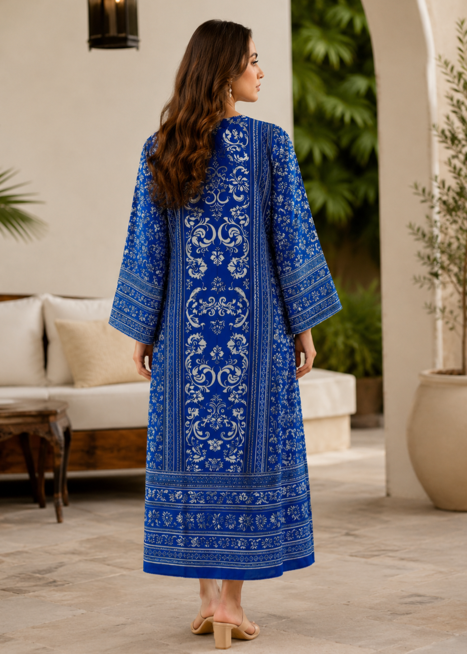 silk charmeuse Kaftan in Blue