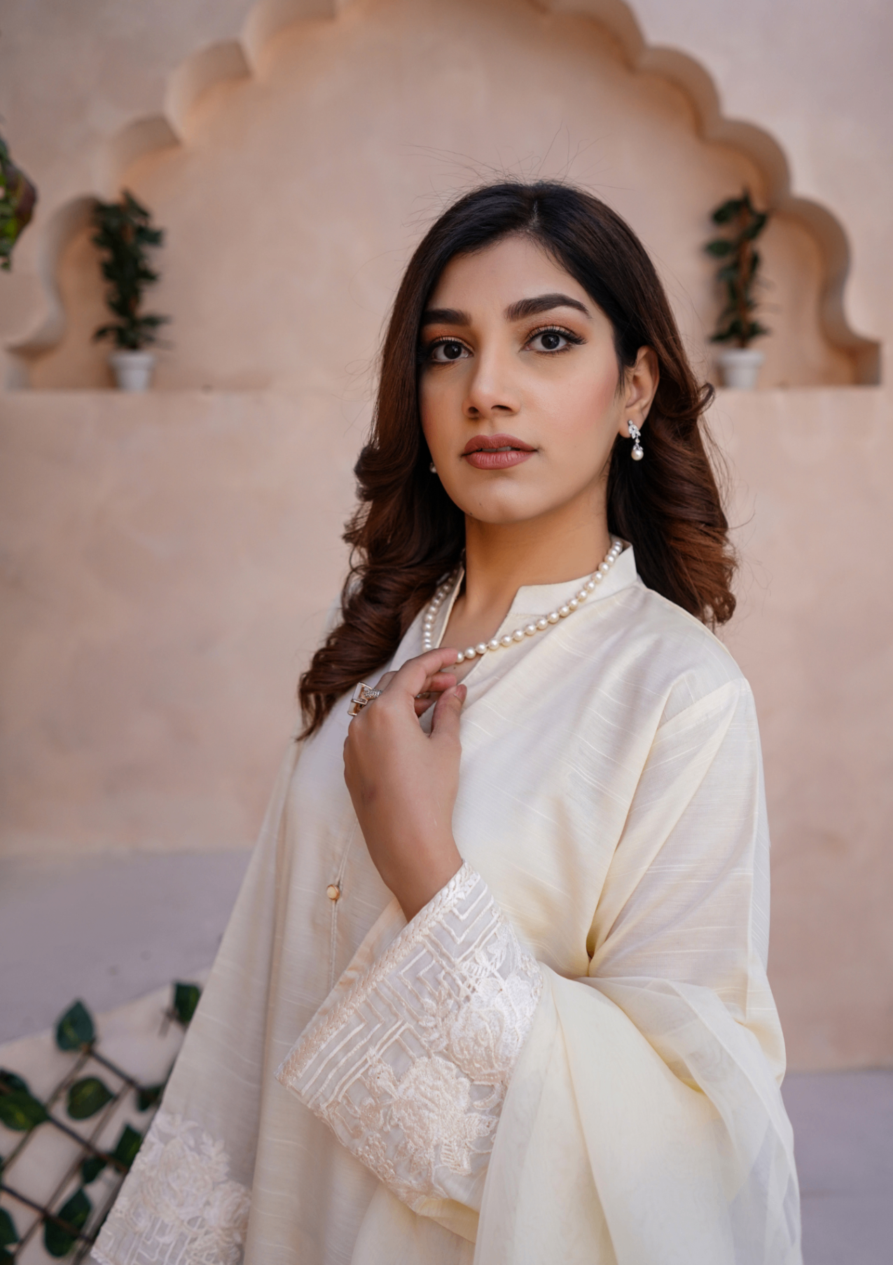 viscose raw silk Kurta Set in Cream