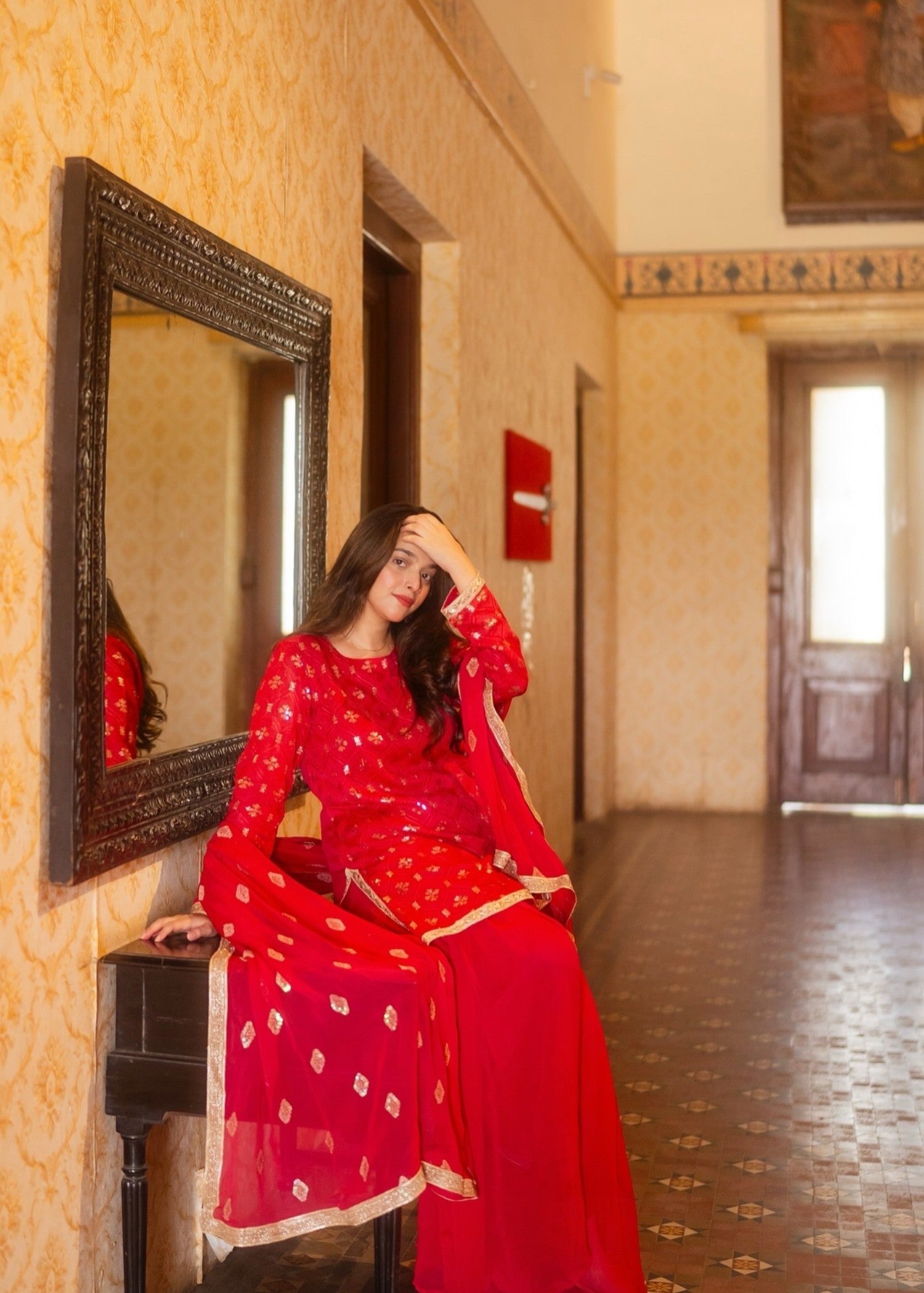 bemberg crinkle chiffon Sharara in Raspberry pink
