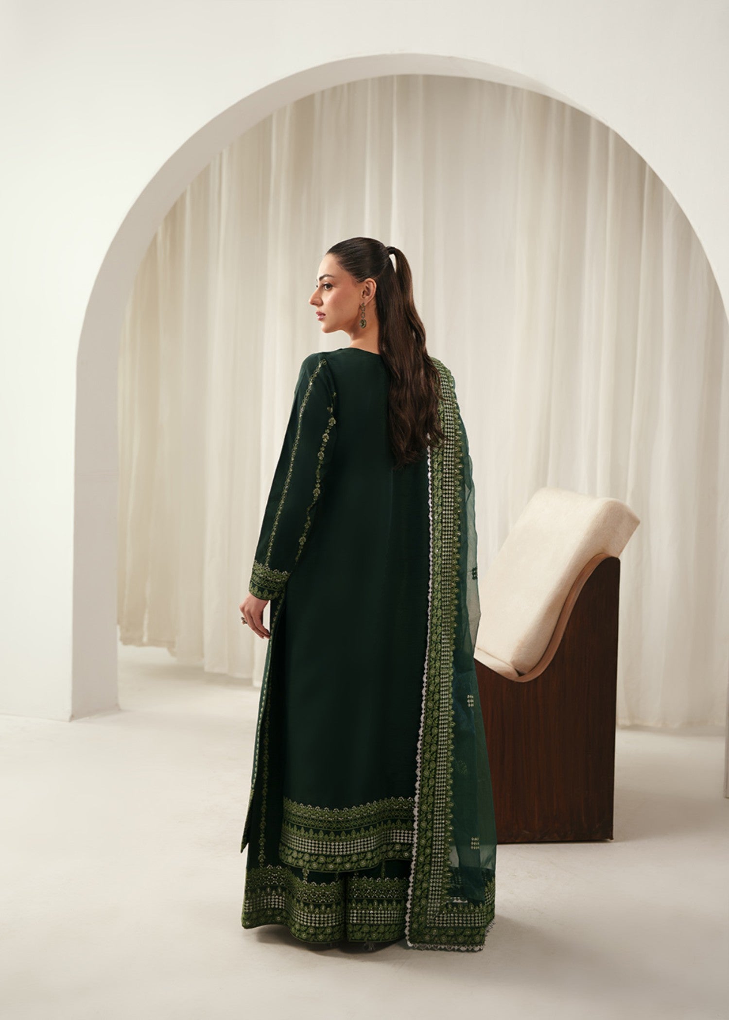 korean raw silk Kurta Set in Dark green