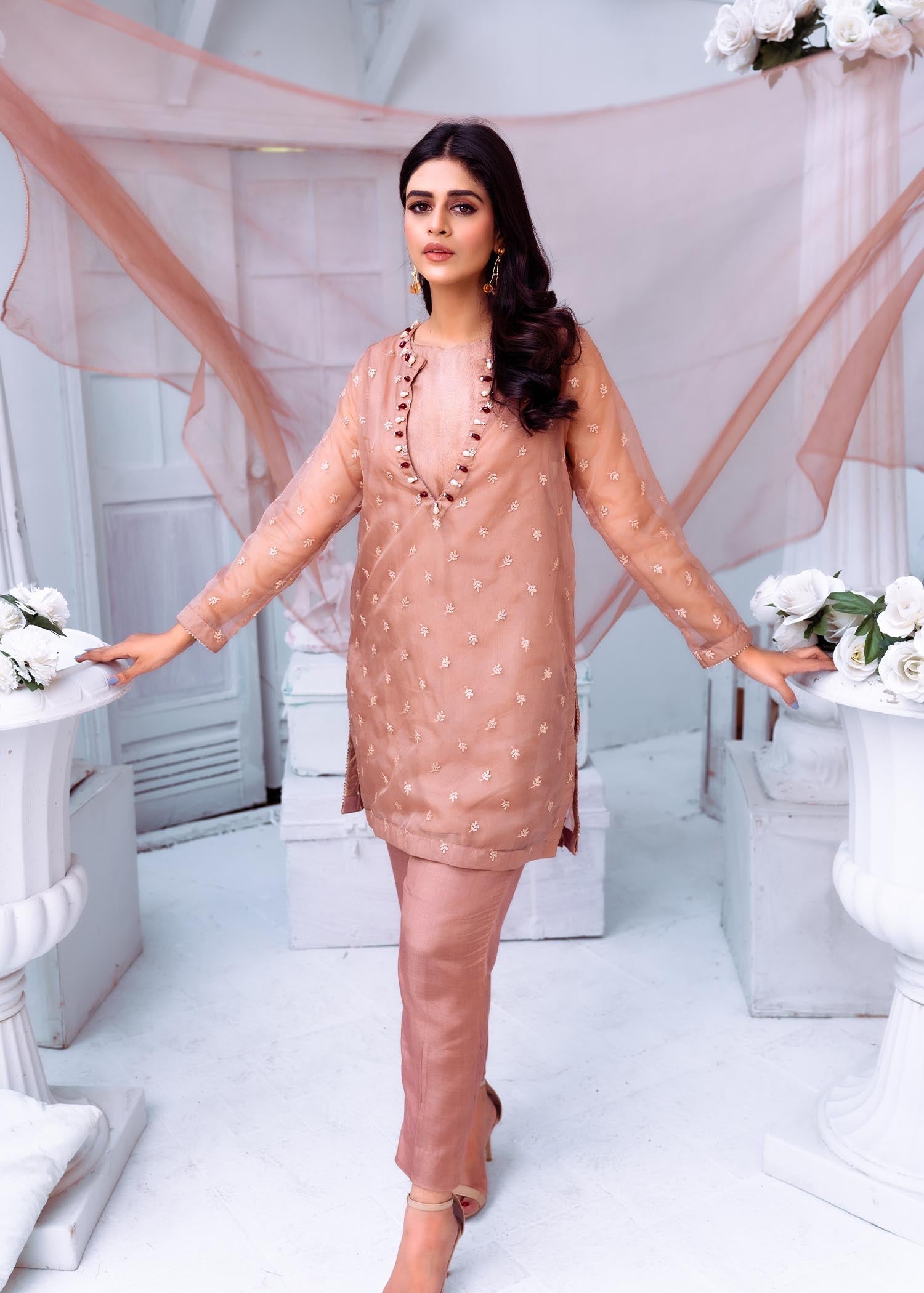 organza Kurta Set in Honey