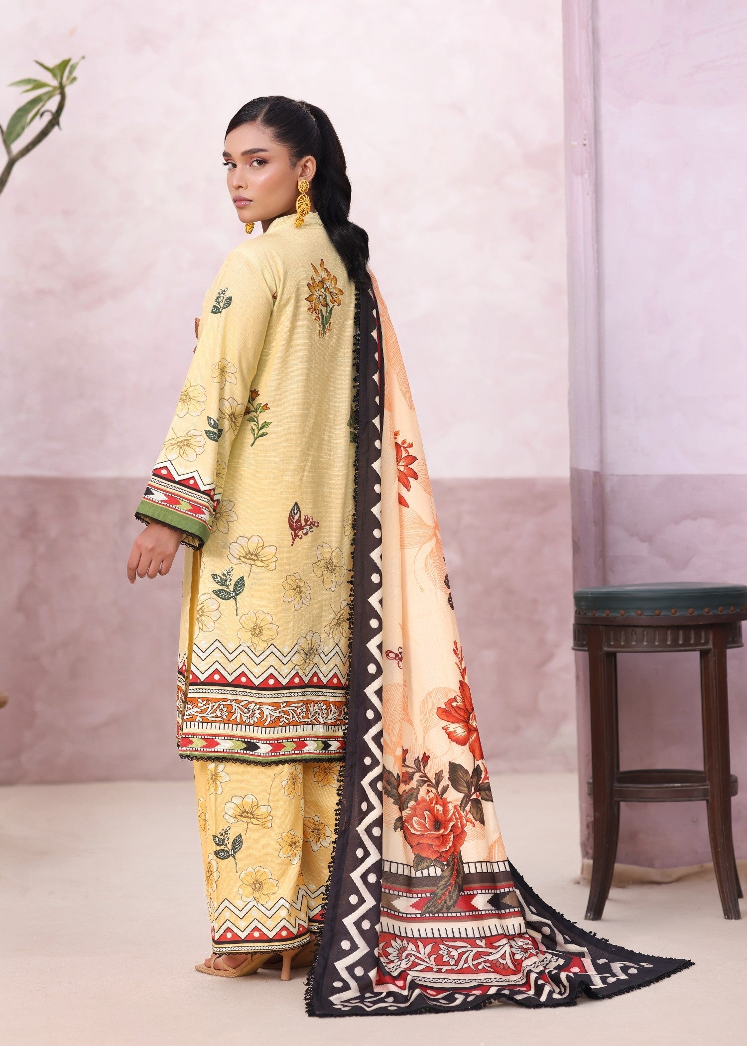khaddar Kurta Set in Light yellow