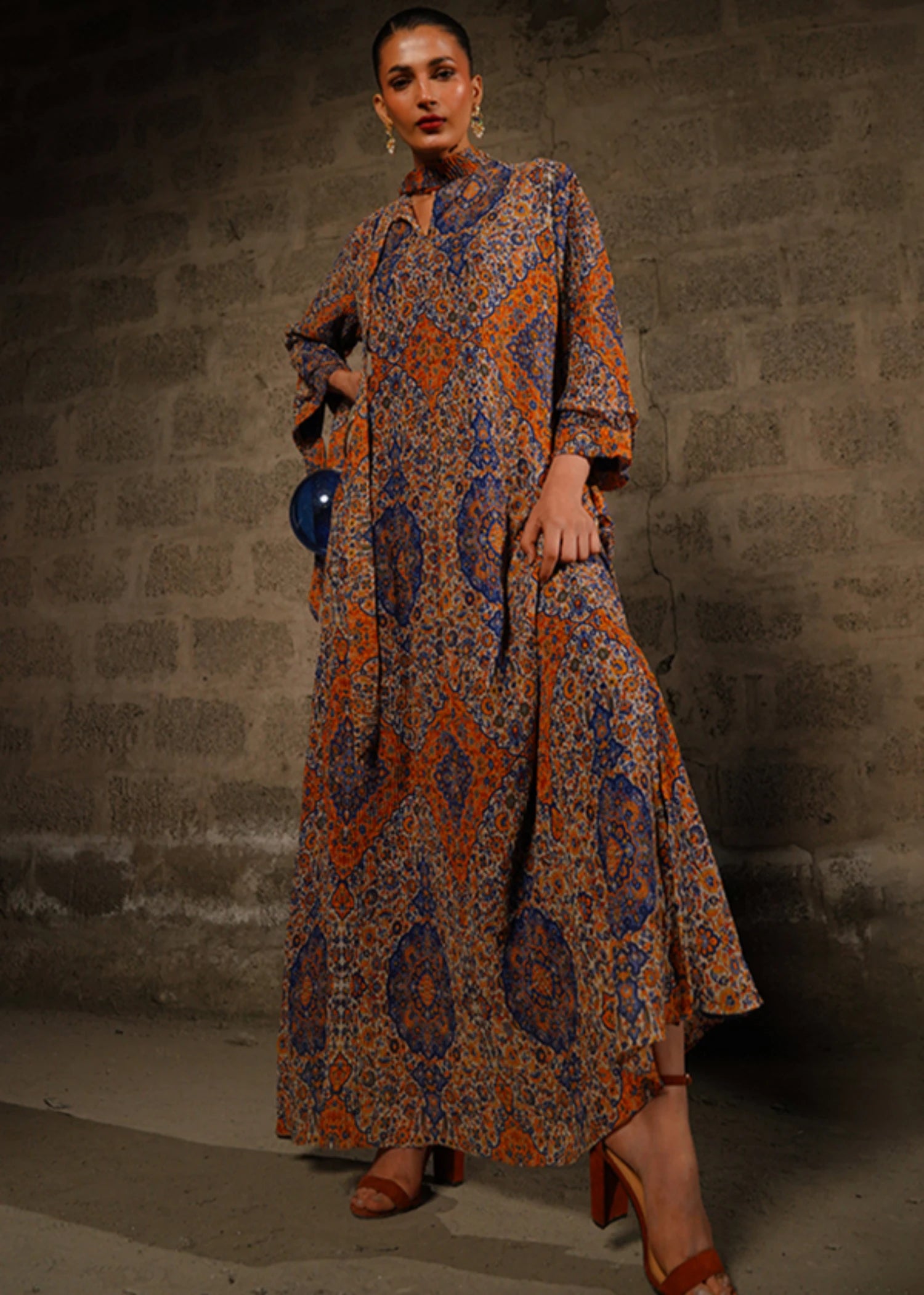 crinkle chiffon Kaftan in Burnt orange