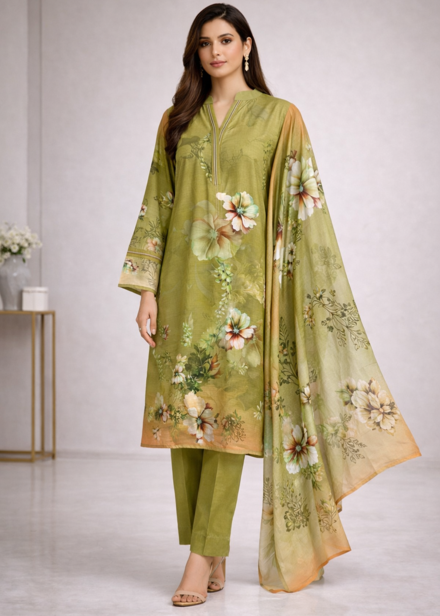 viscose Unstitched in Olive green