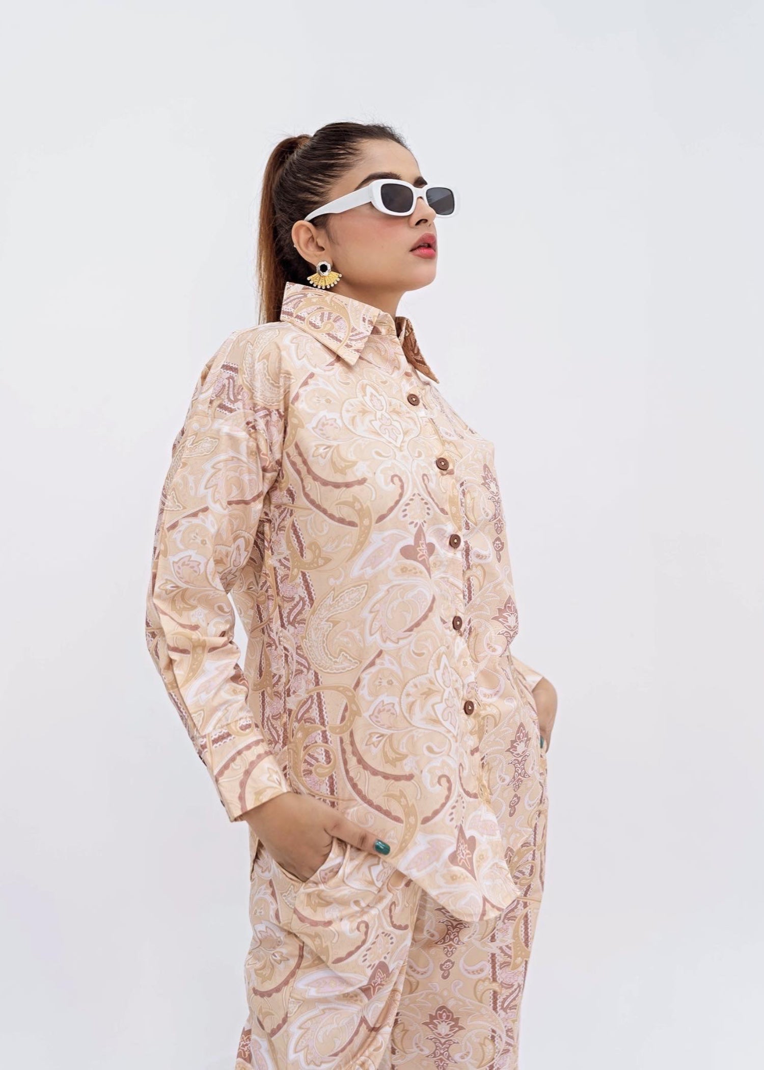cotton silk Co Ord Sets in Beige