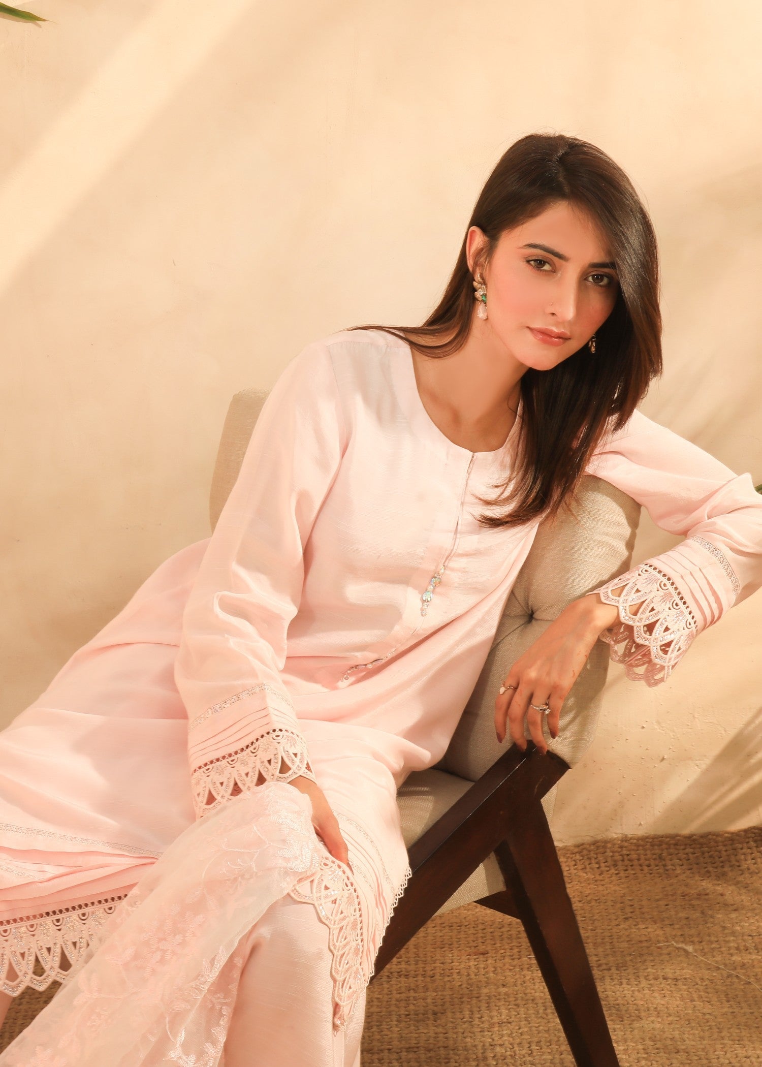 viscose raw silk Kurta Set in Pastel pink
