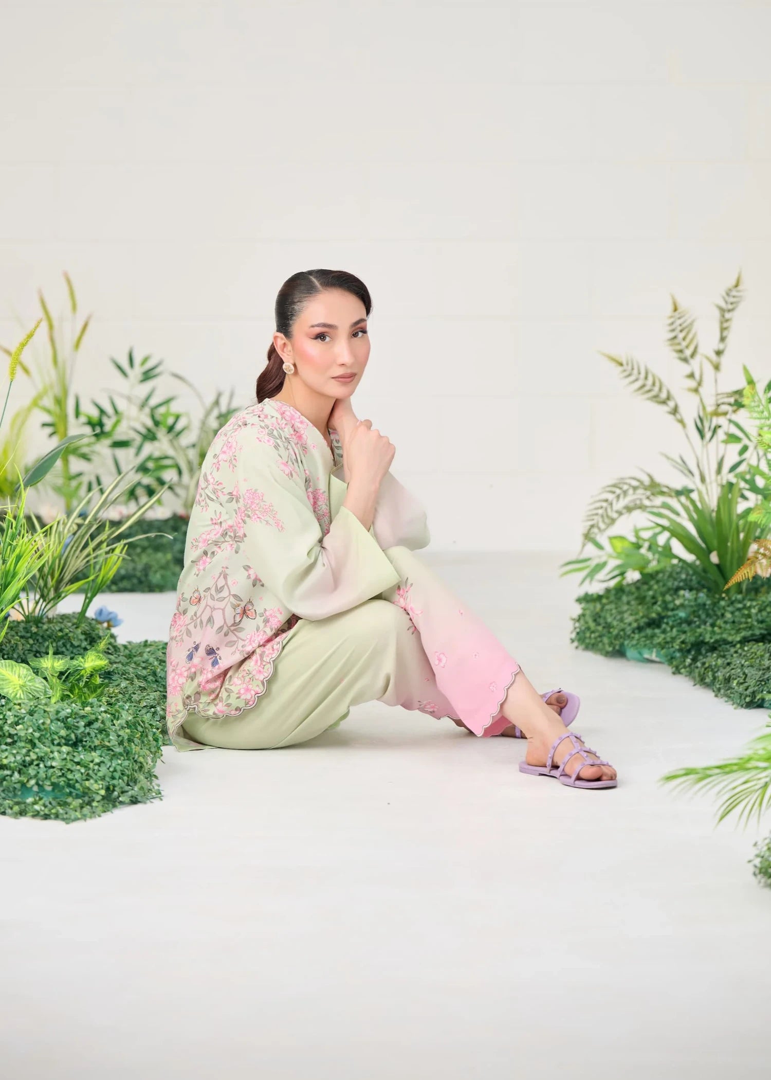 raw silk Co Ord Sets in Mint green, pink