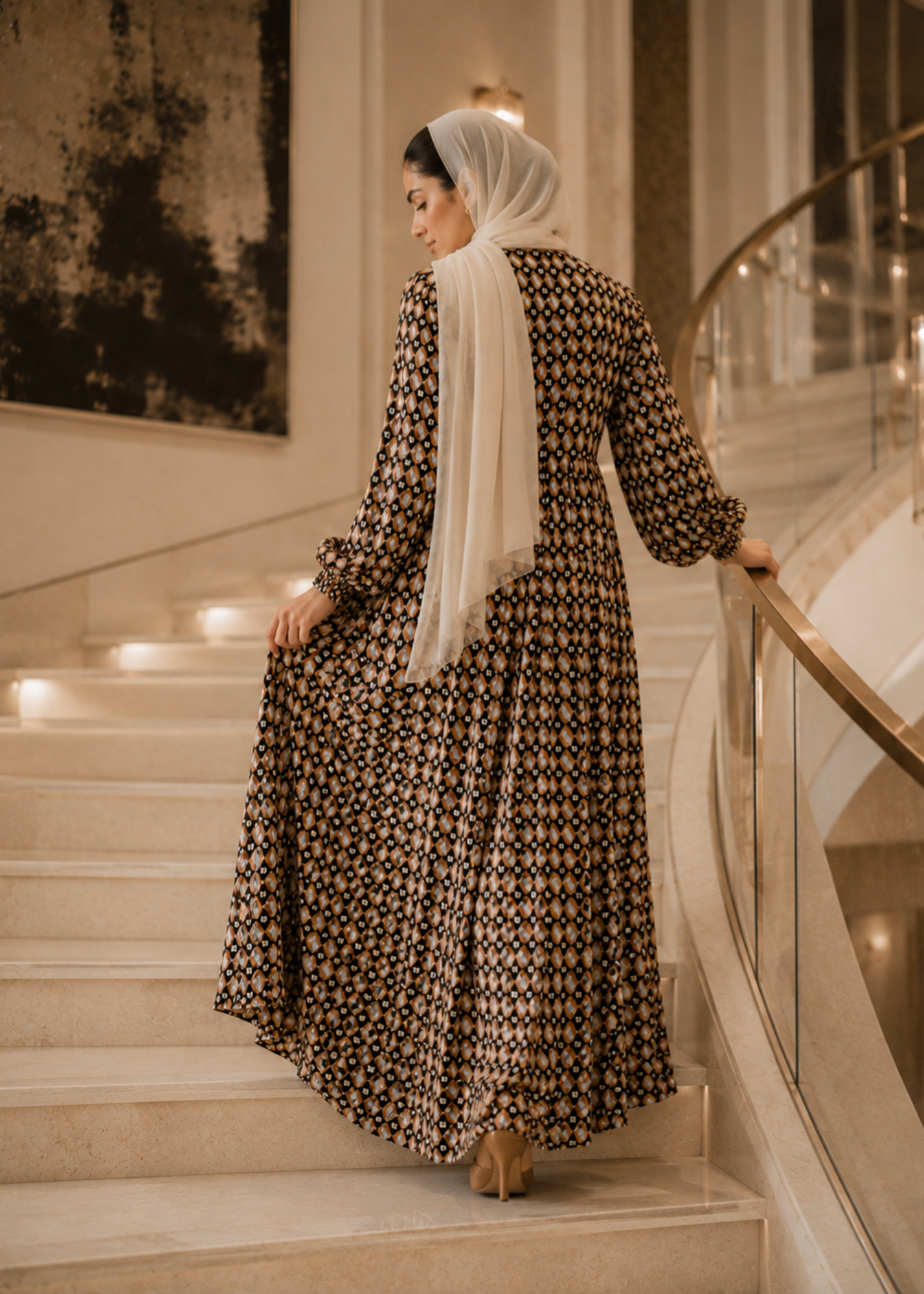 lawn Abaya in Camel brown