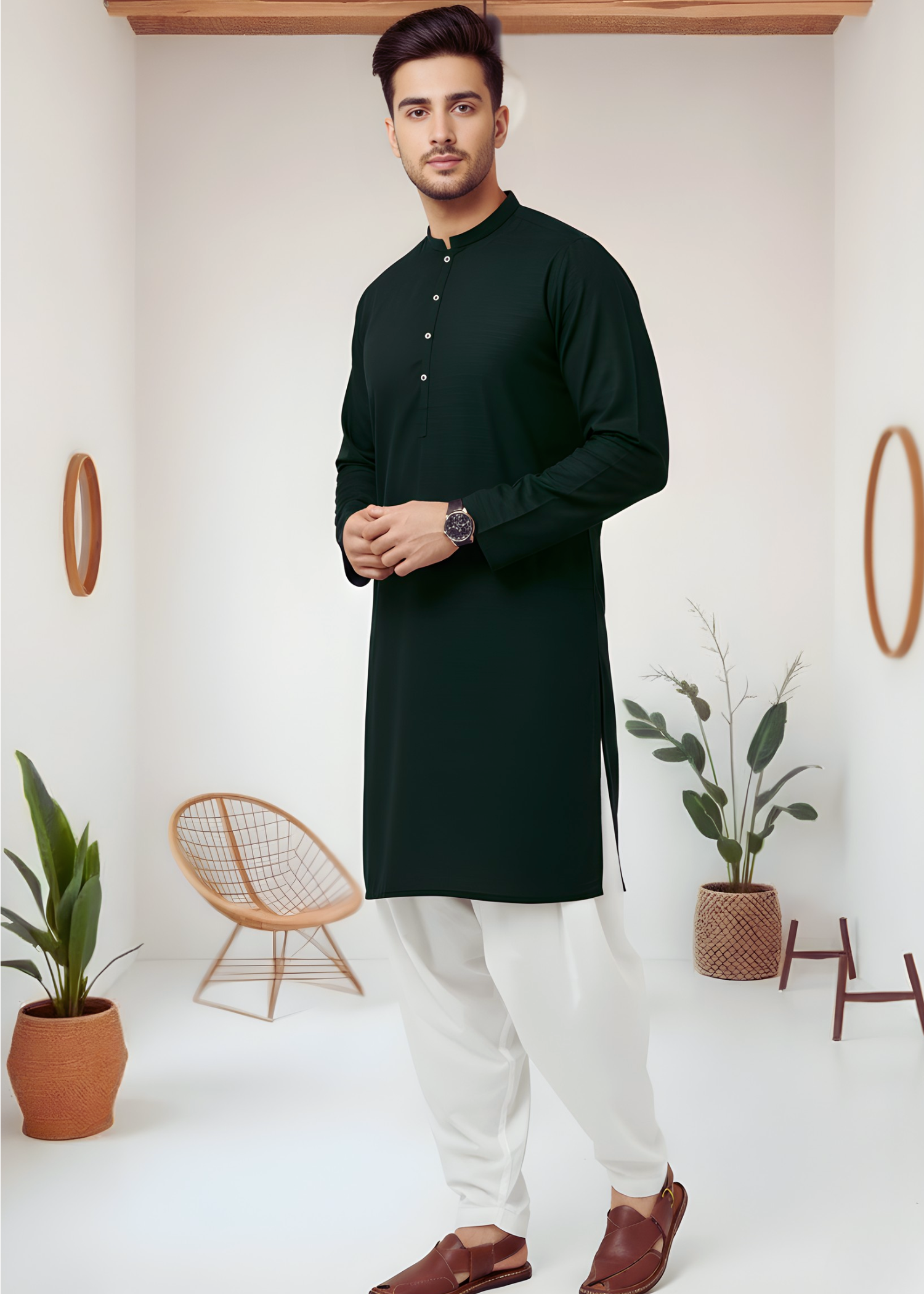 wash & wear Kurta in Dark green