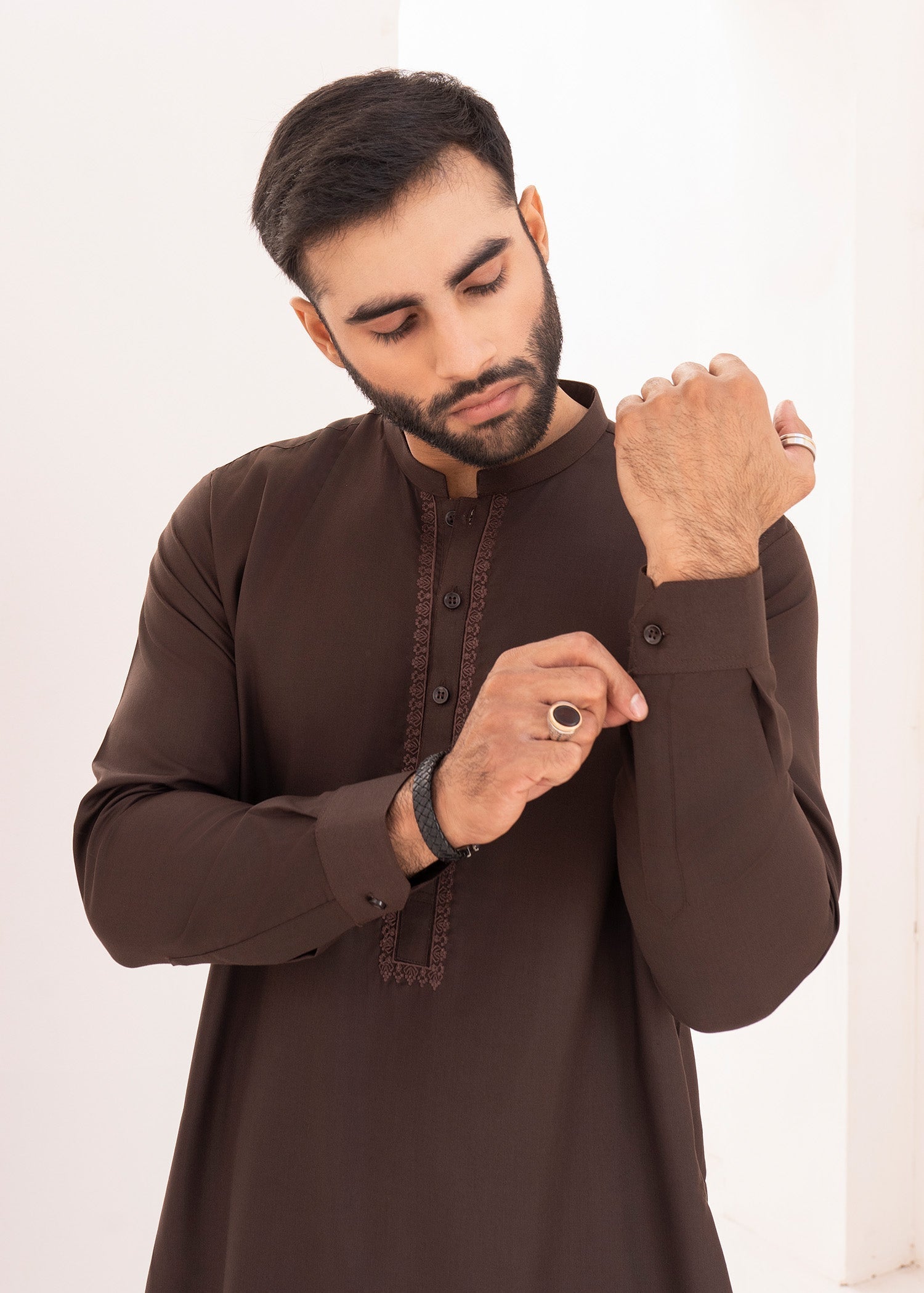 wash & wear Shalwar Kameez in Bistre brown