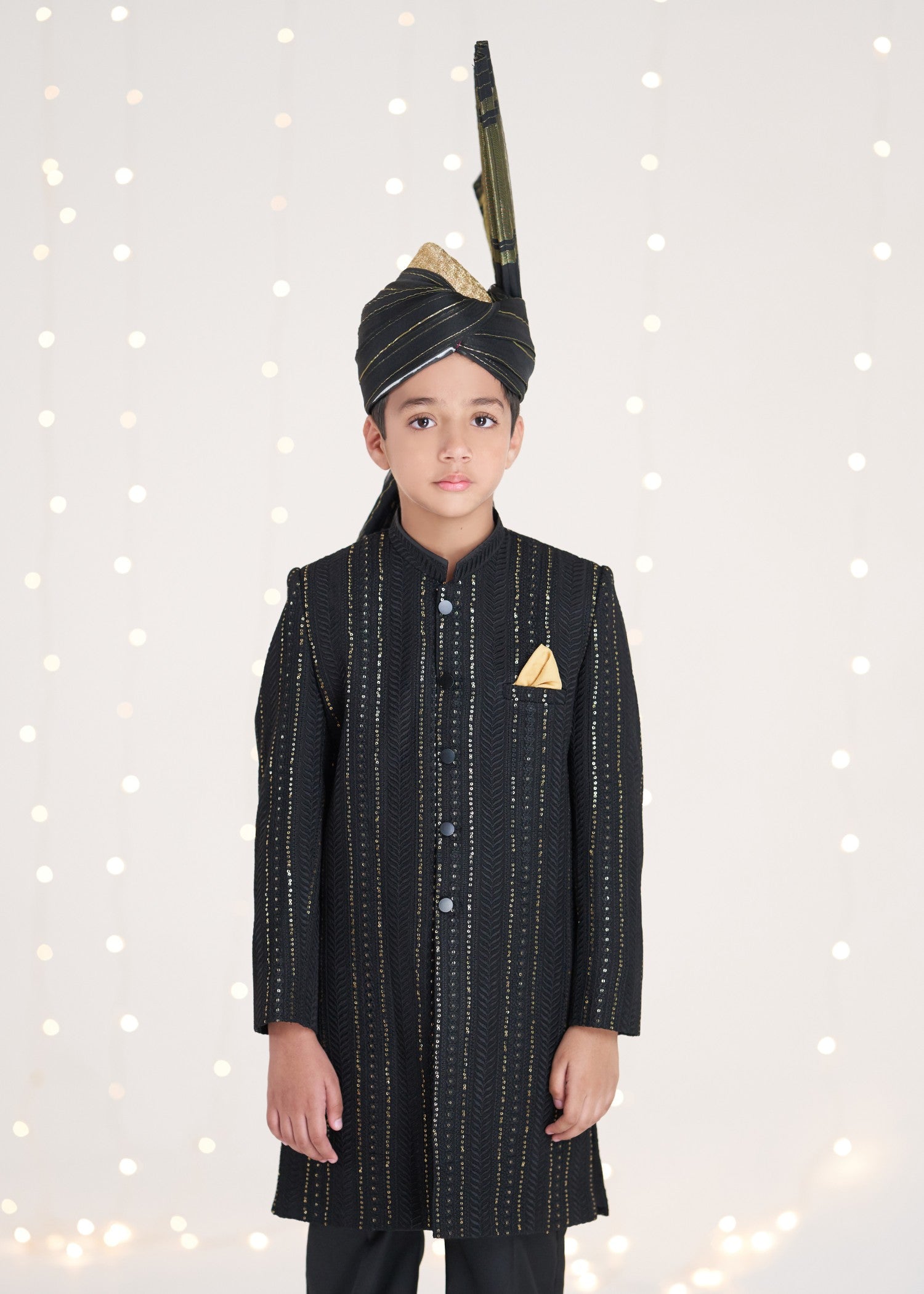 raw silk Sherwani in Black
