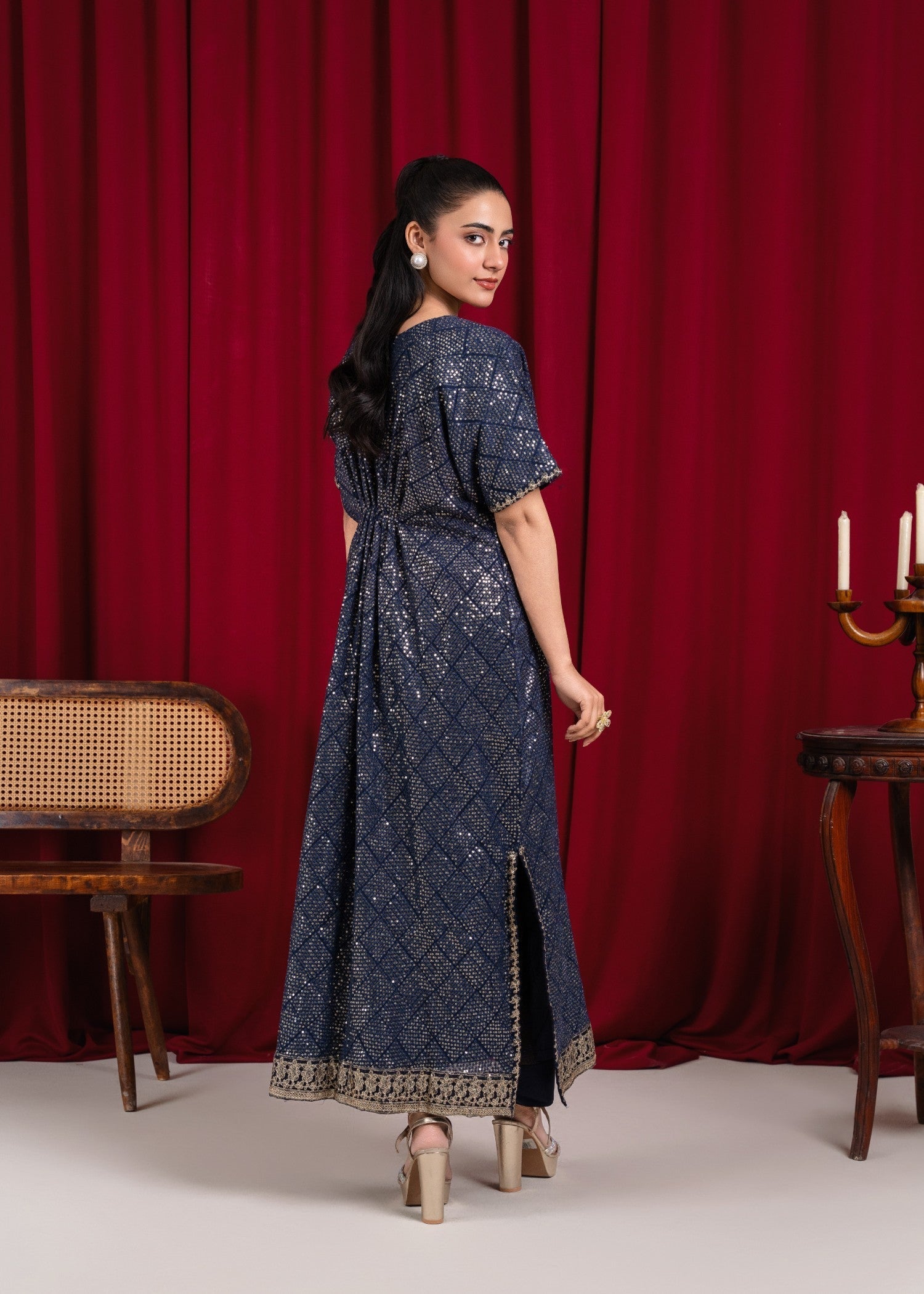 chiffon Kaftan in Navy blue