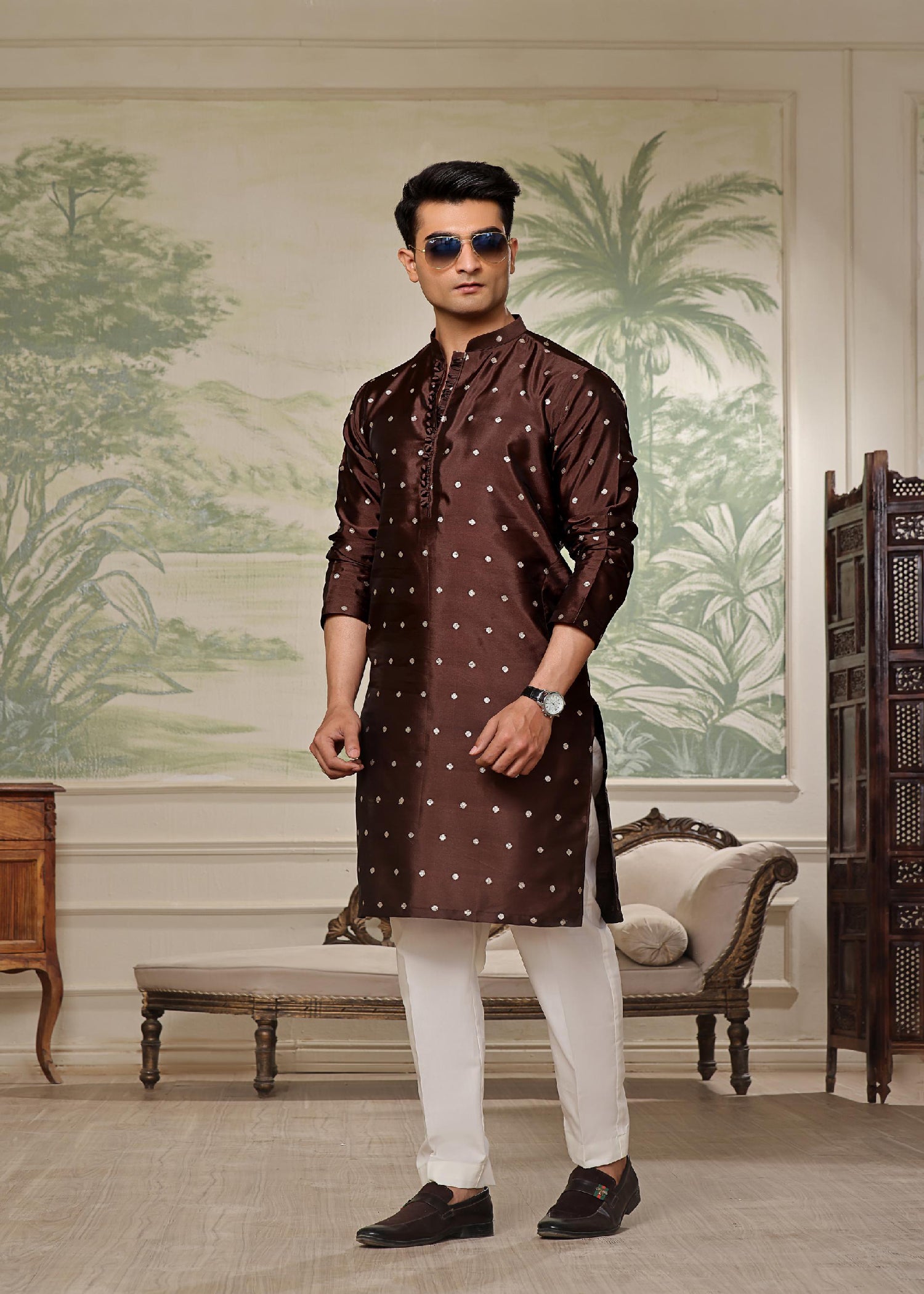 banarsi silk Kurta in Brown