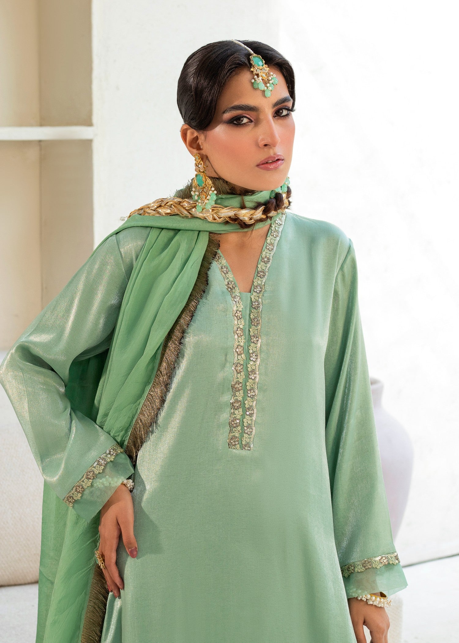 cotton silk Kurta Set in Pistachio green