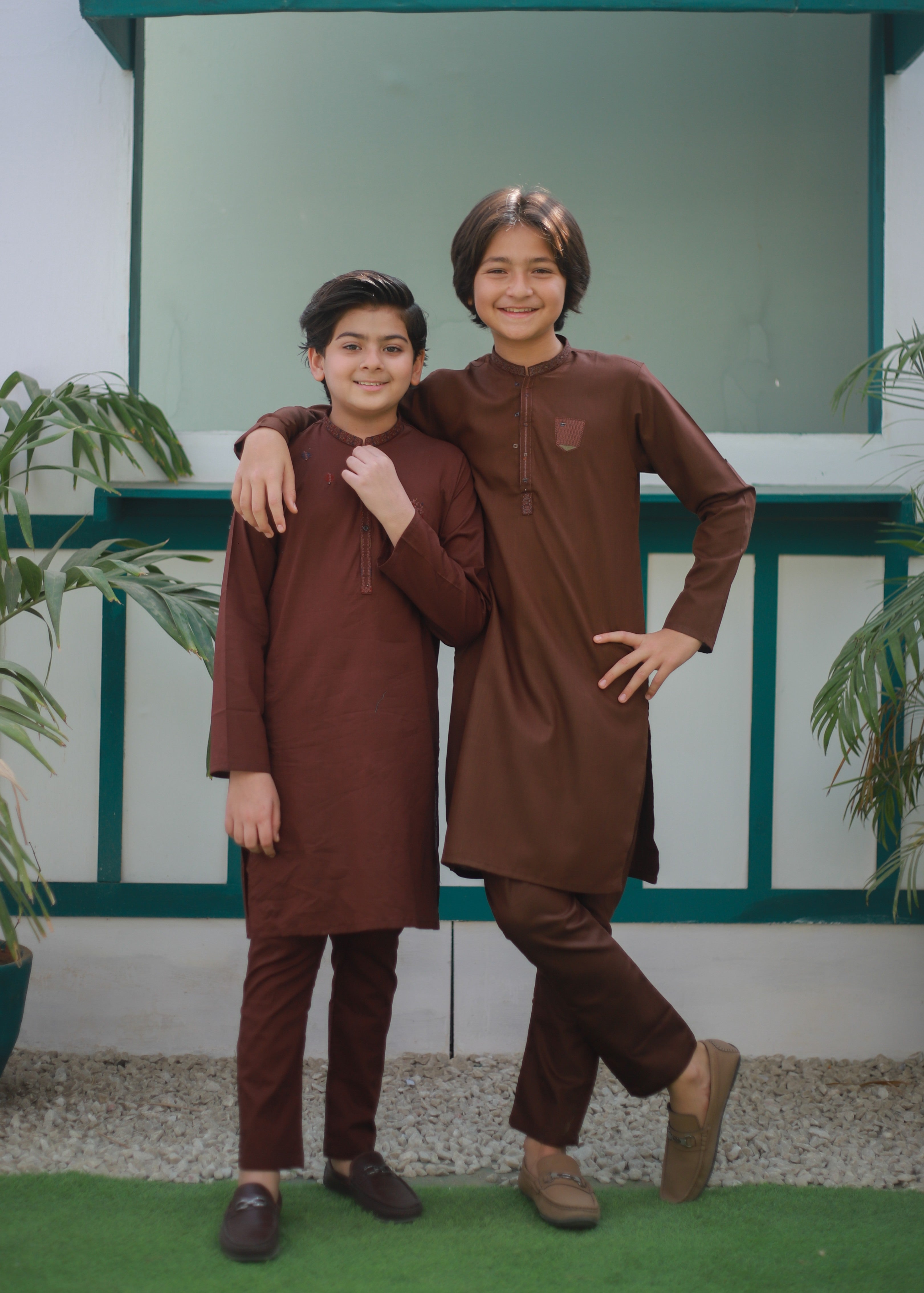 cotton Kurta Set in Saddle brown