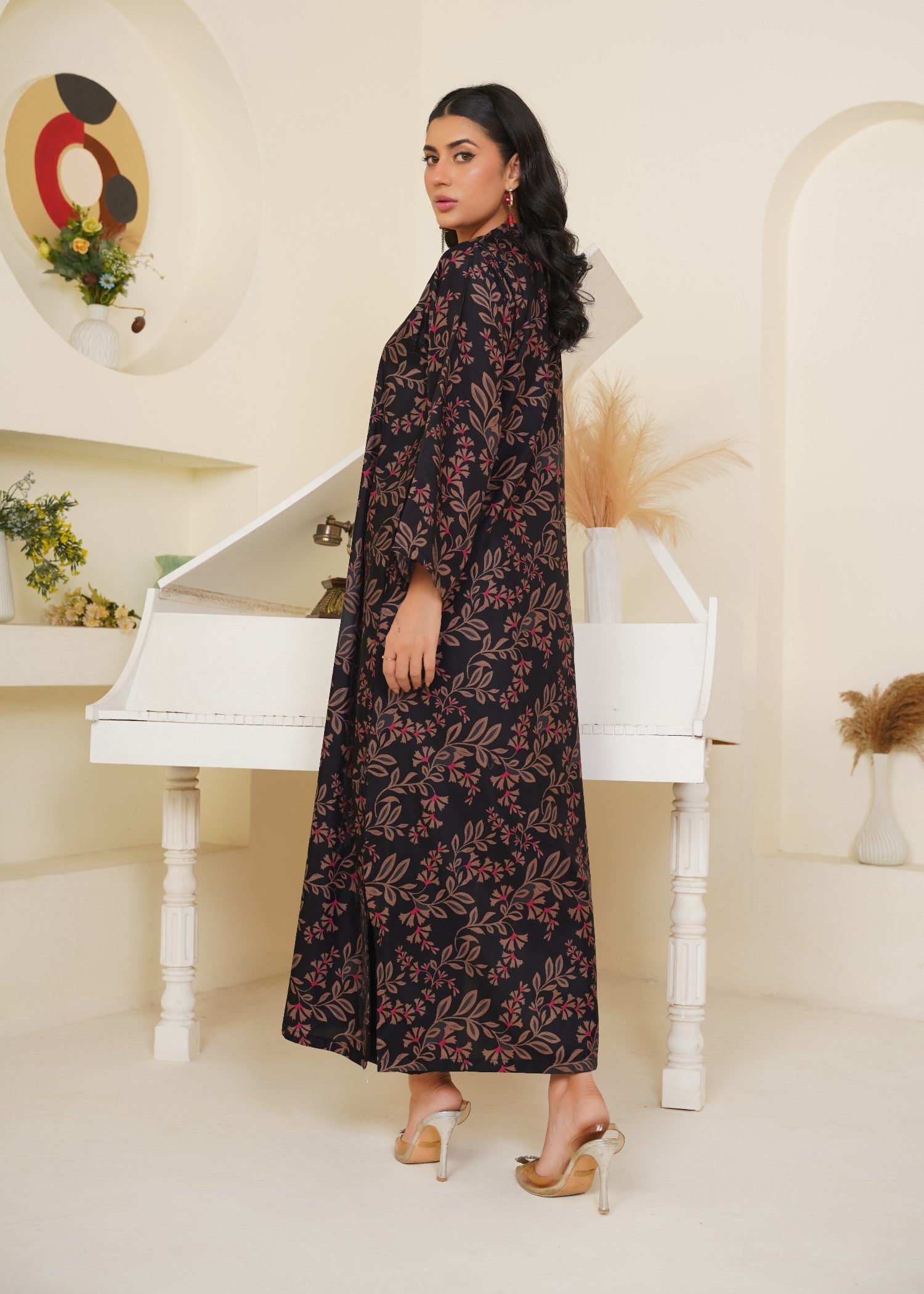 pk raw silk Kaftan in Charcoal black