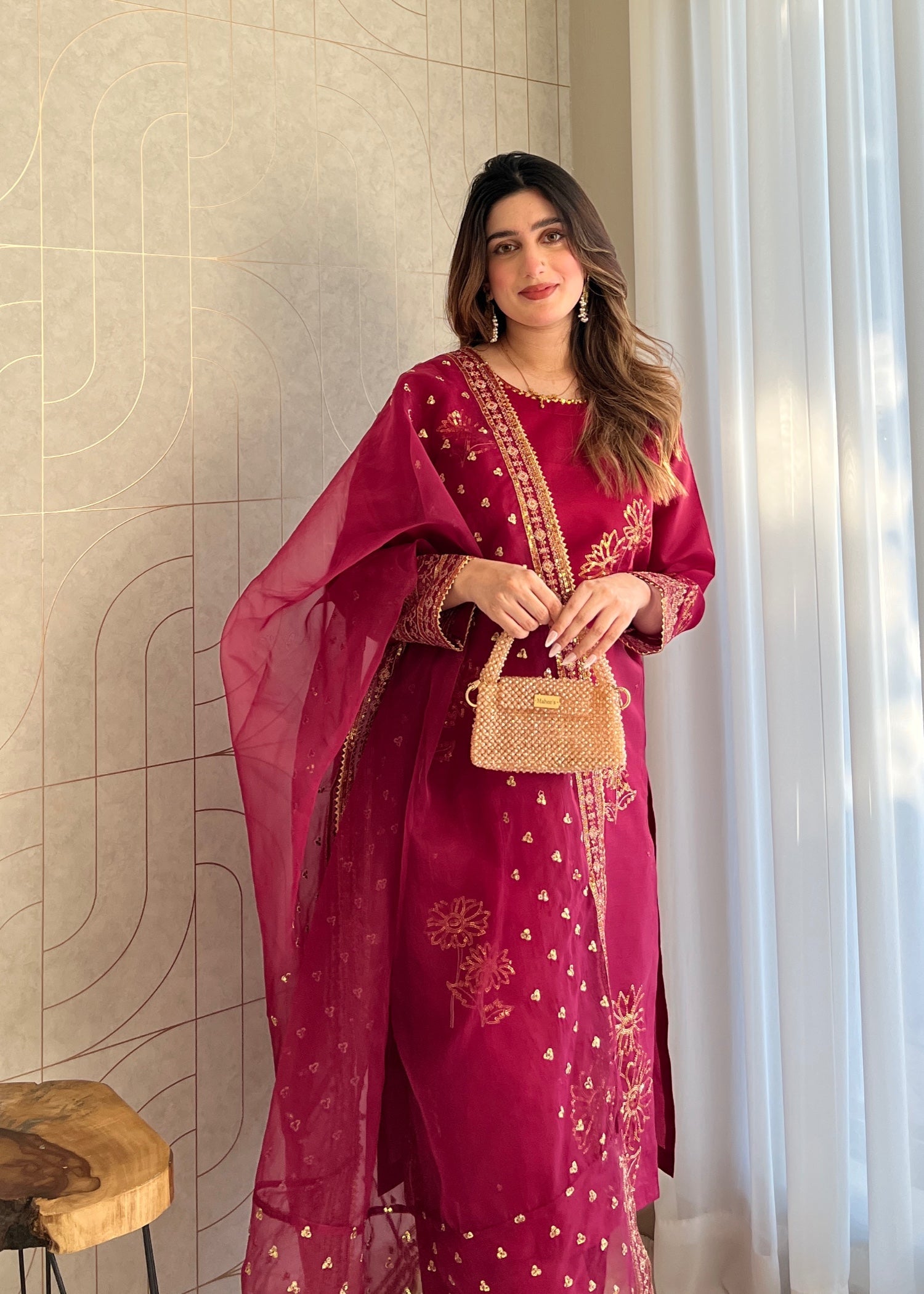 silk Kurta Set in Magenta haze