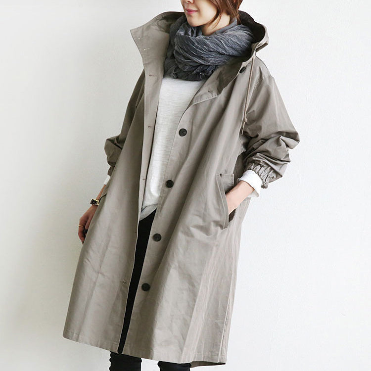 Women Windbreaker Jacket Casual Loose Button Pockets Hooded Quick Dry Windproof Waterproof Clothes For Outdoor Hiking Camping