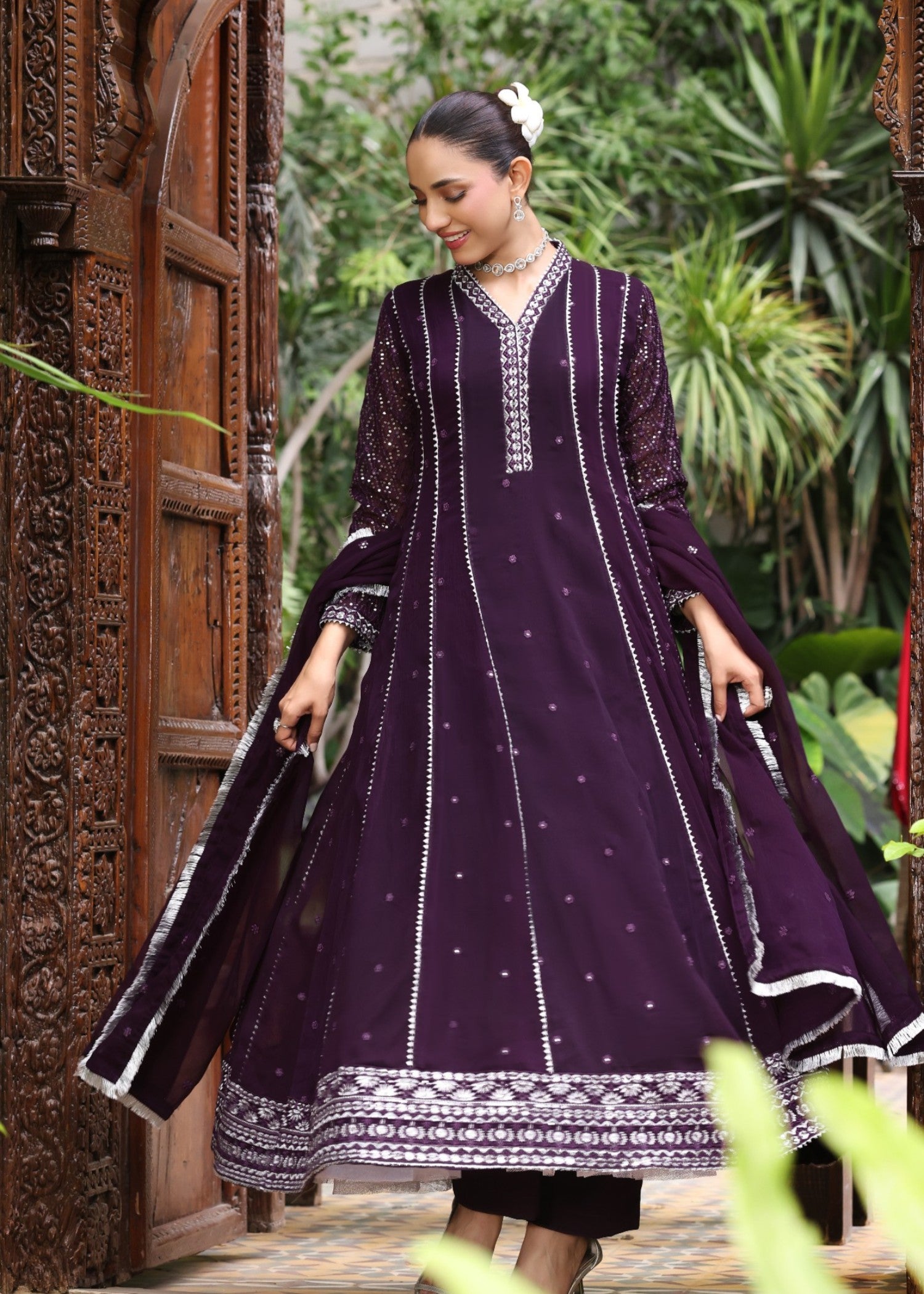 pk chiffon Pishwas in Purple