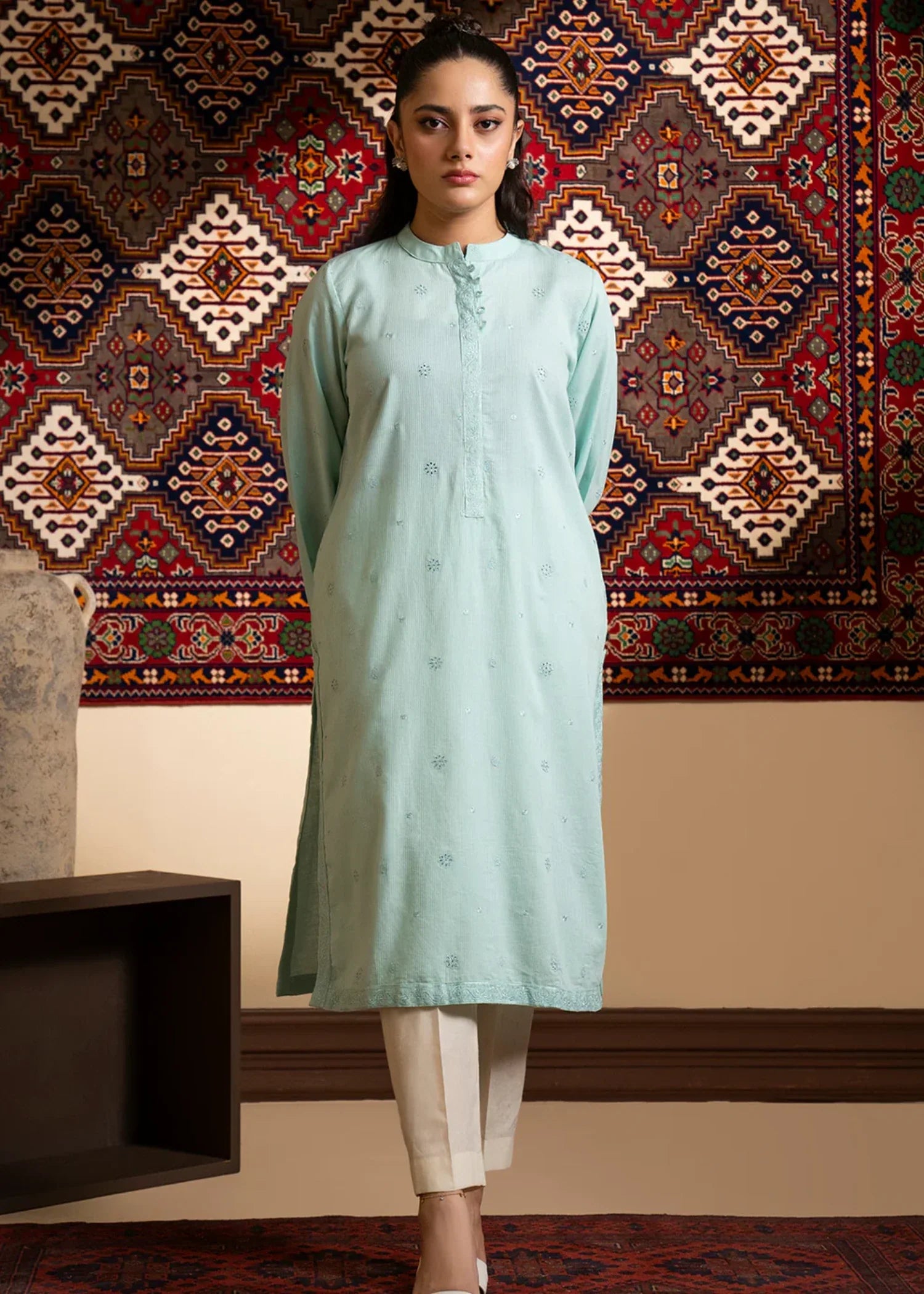 lawn Kurti in Light blue