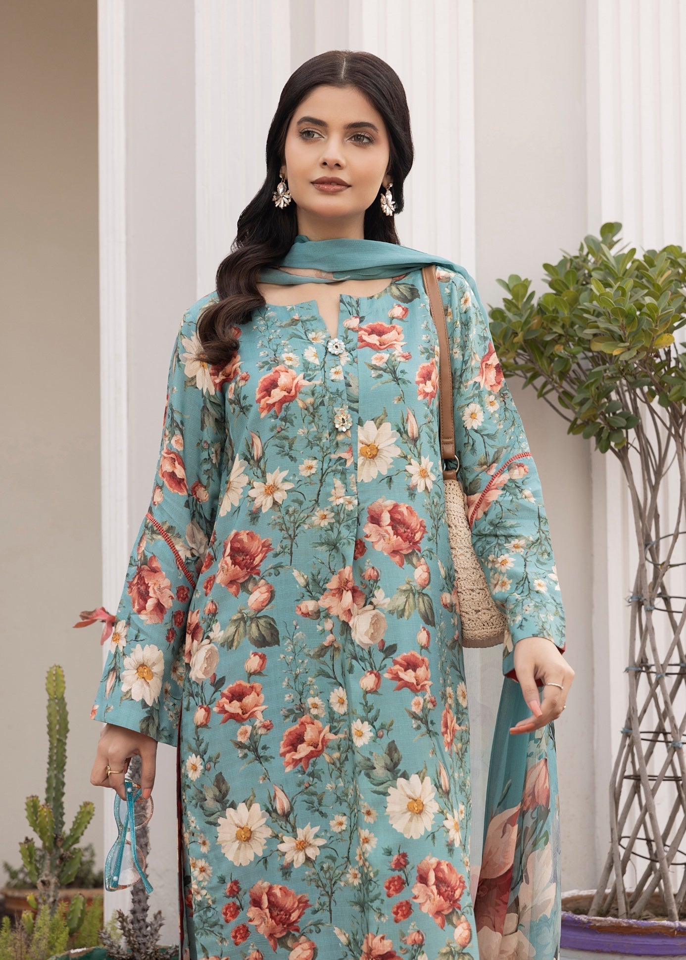 cotton viscose Unstitched in Teal