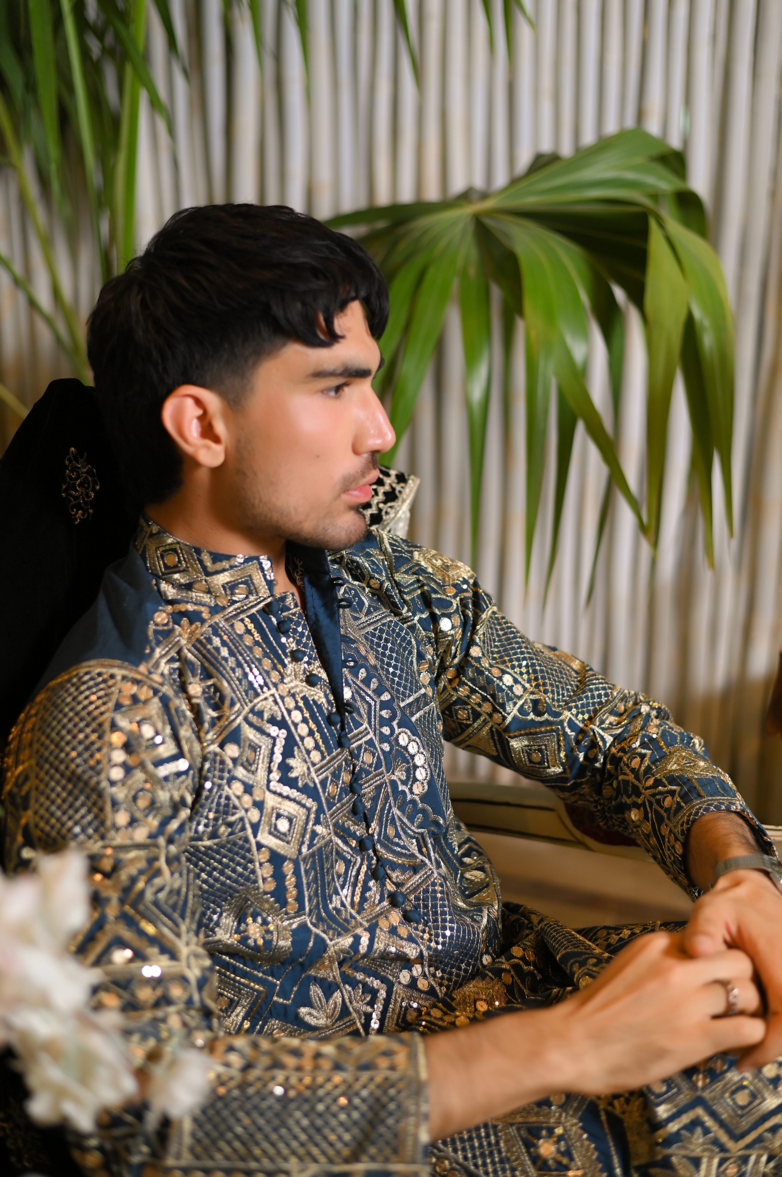 raw silk Kurta Set in Dark blue