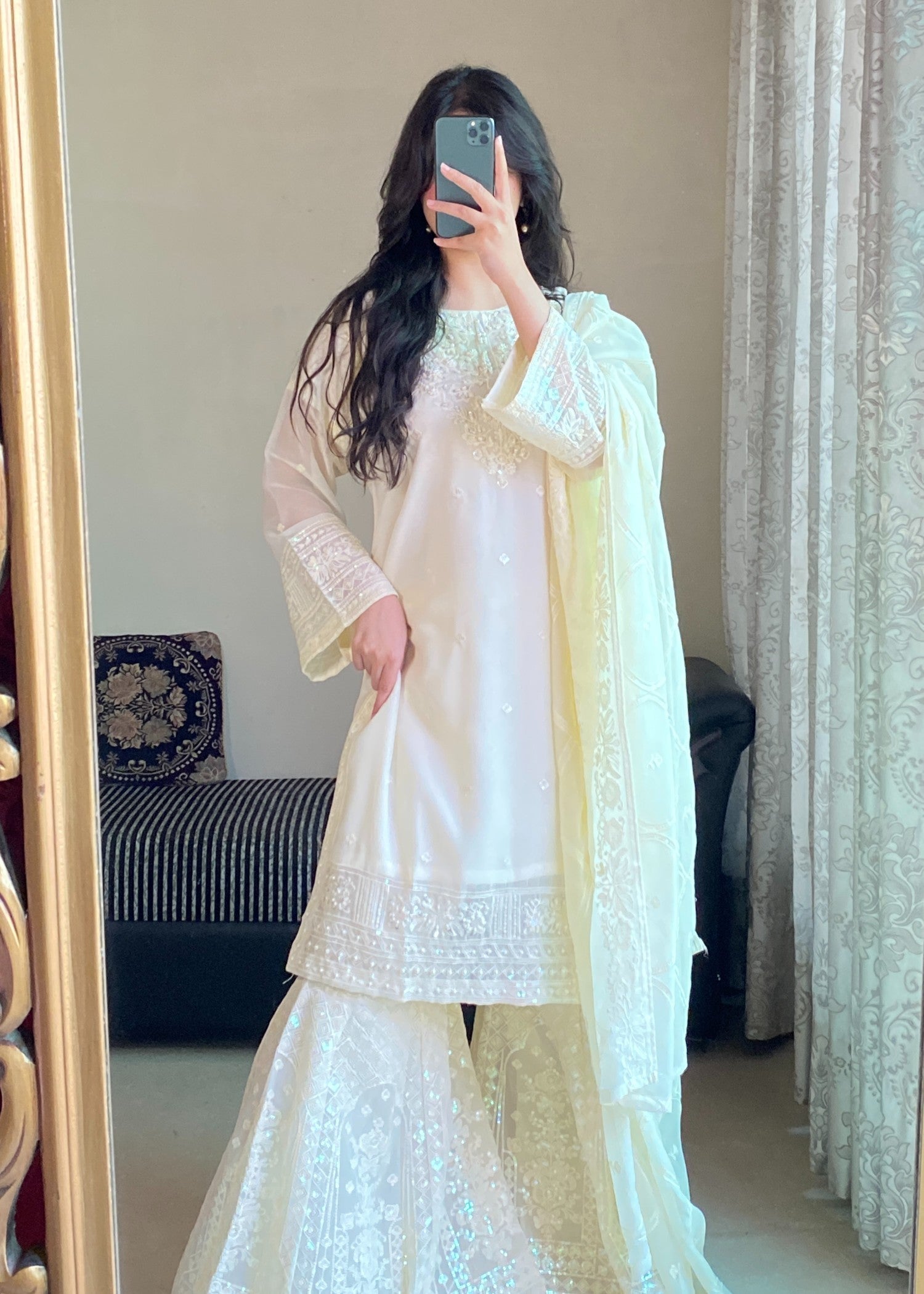 chiffon Gharara in Cream