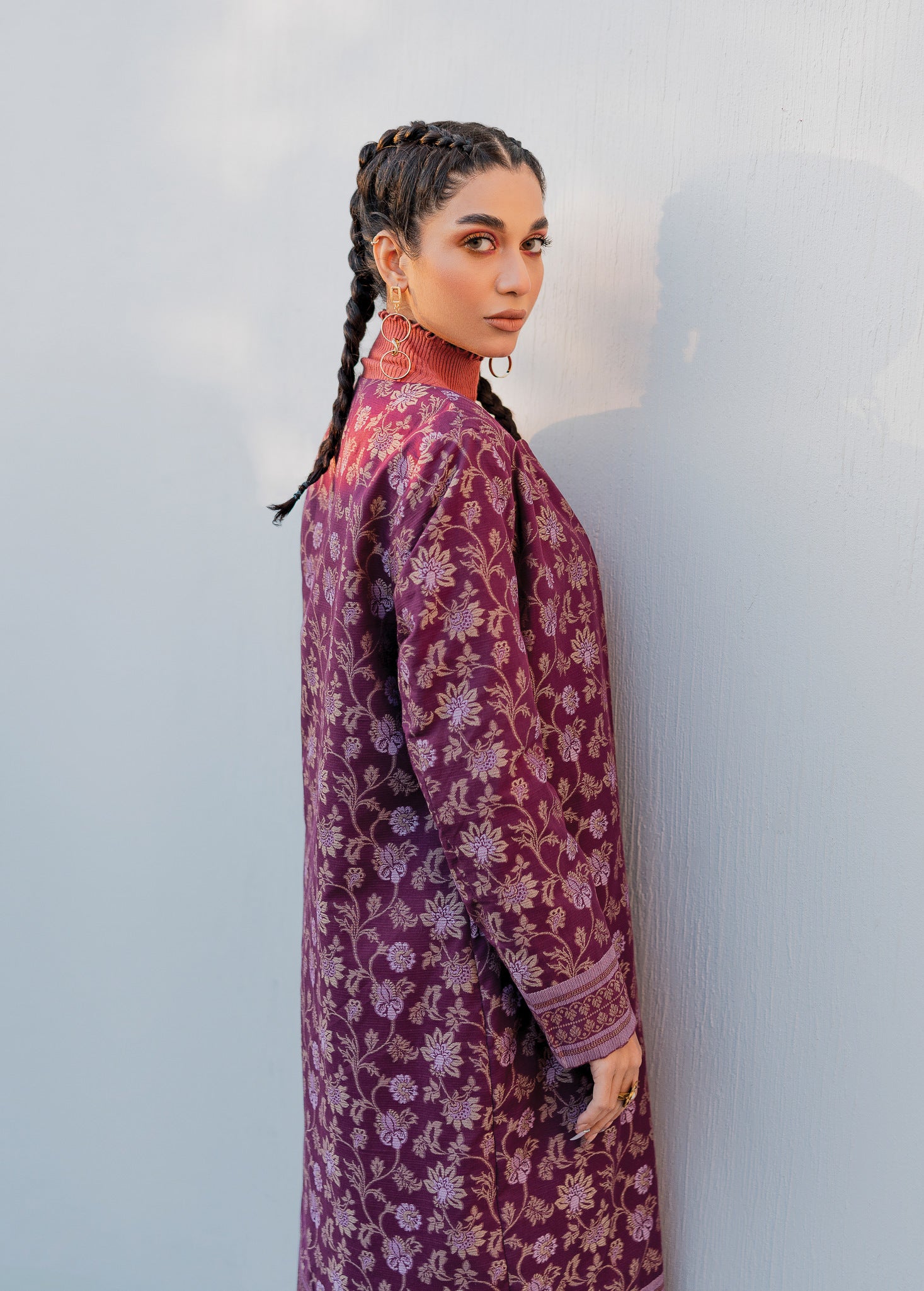 slub khaddar Jacket in Purple
