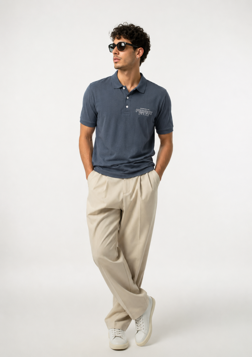 cotton Polo Shirt in Steel blue by Imagination Apparel