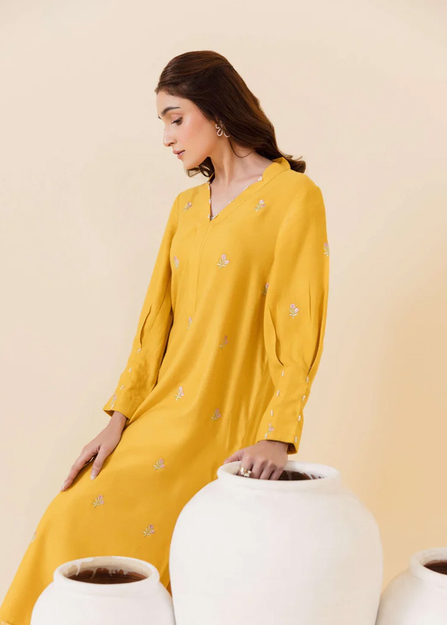 wool Kurta Set in Yellow