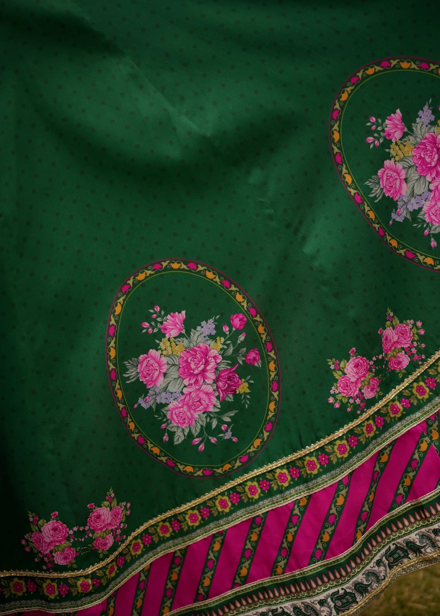 raw silk Unstitched in Dark green