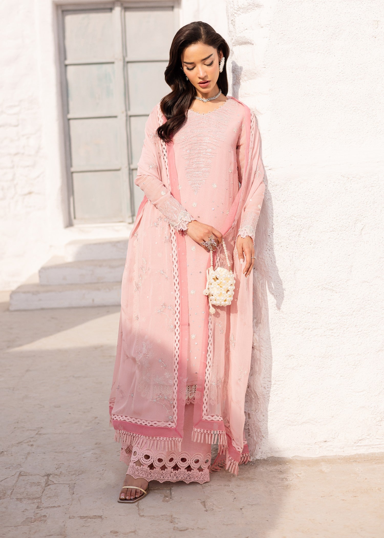 tussar silk Unstitched in Pink