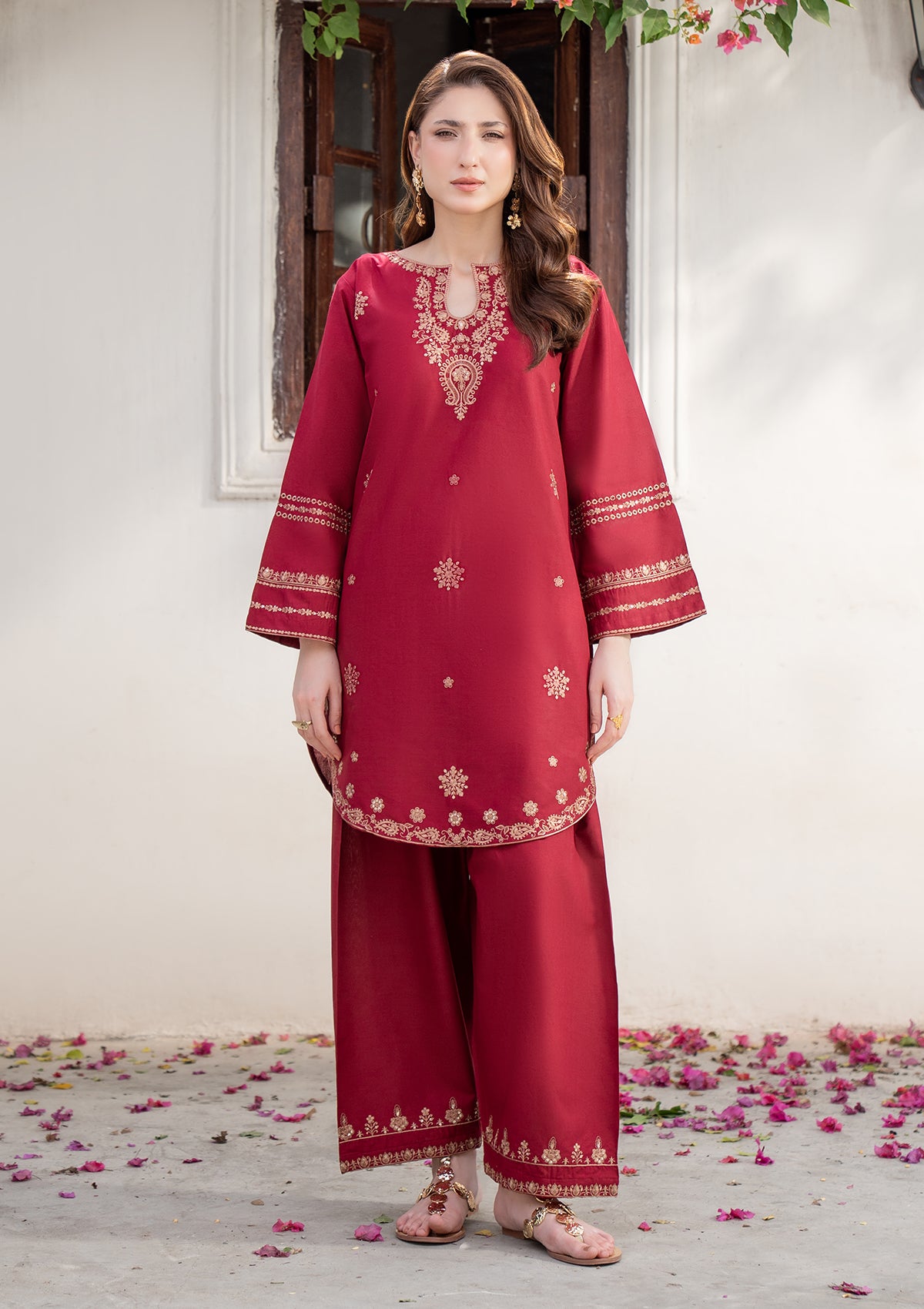 cotton Kurta Set in Maroon