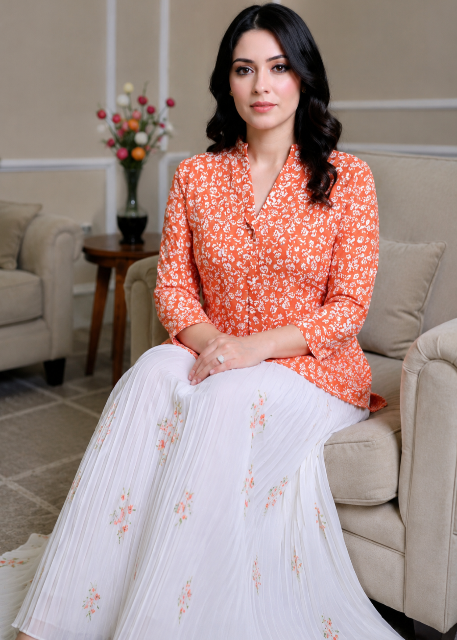 georgette Top in Peach pink