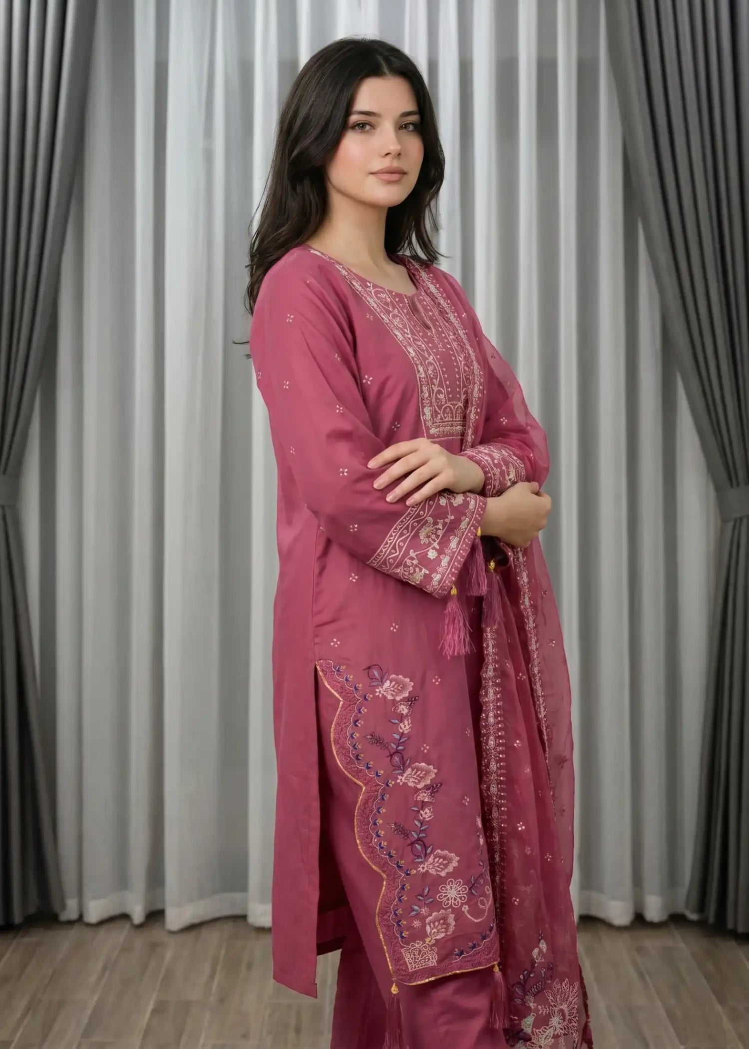 cotton Kurta Set in Strawberry pink