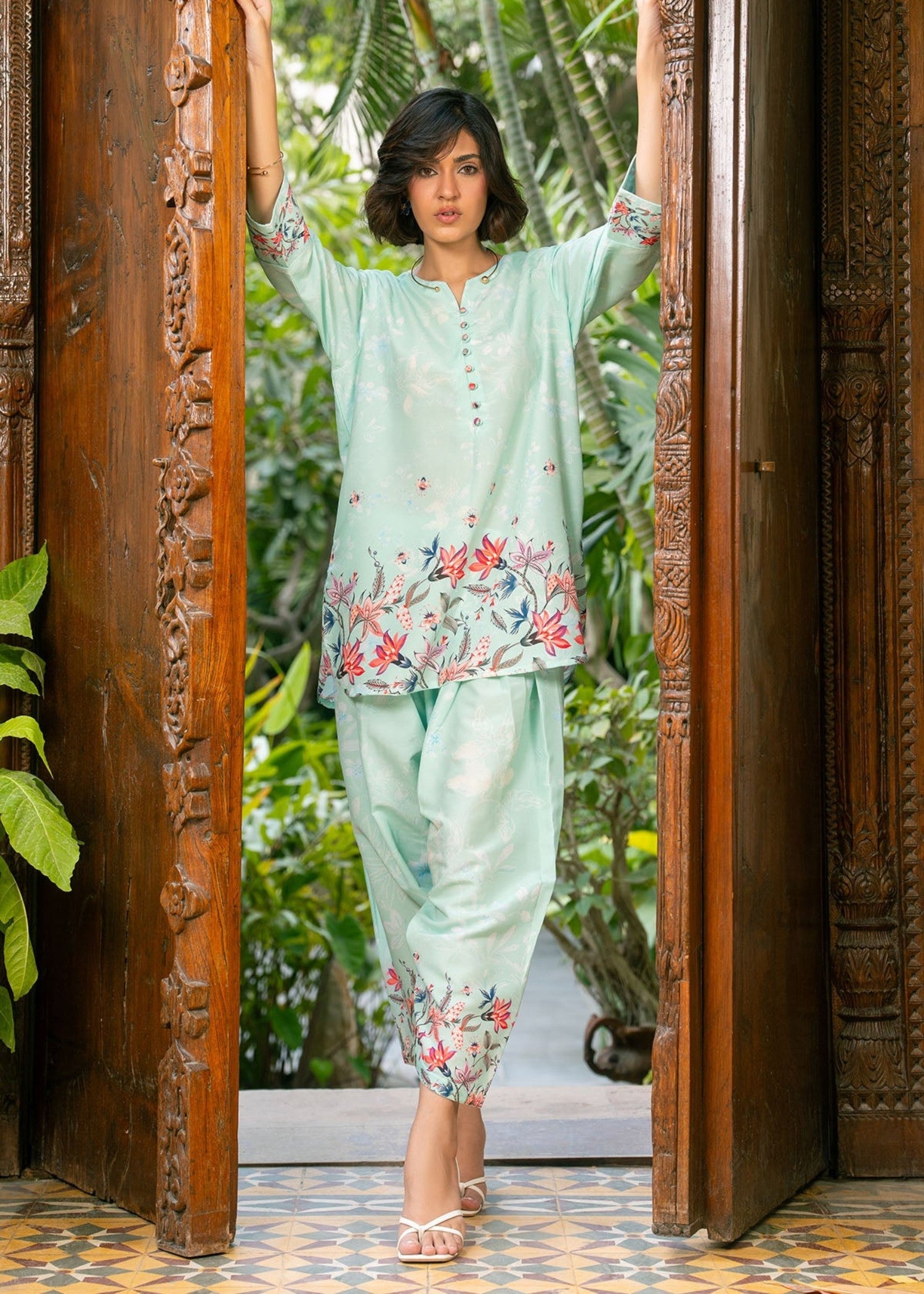 poly lawn Co Ord Sets in Mint green