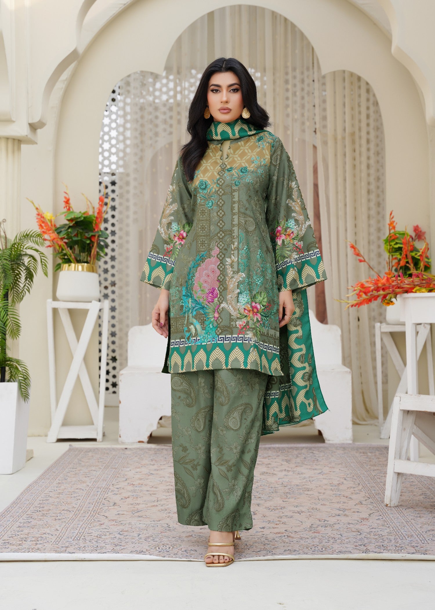 pk raw silk Kurta Set in Sage green, olive green