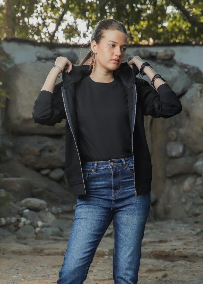 denim Hoodie in Black