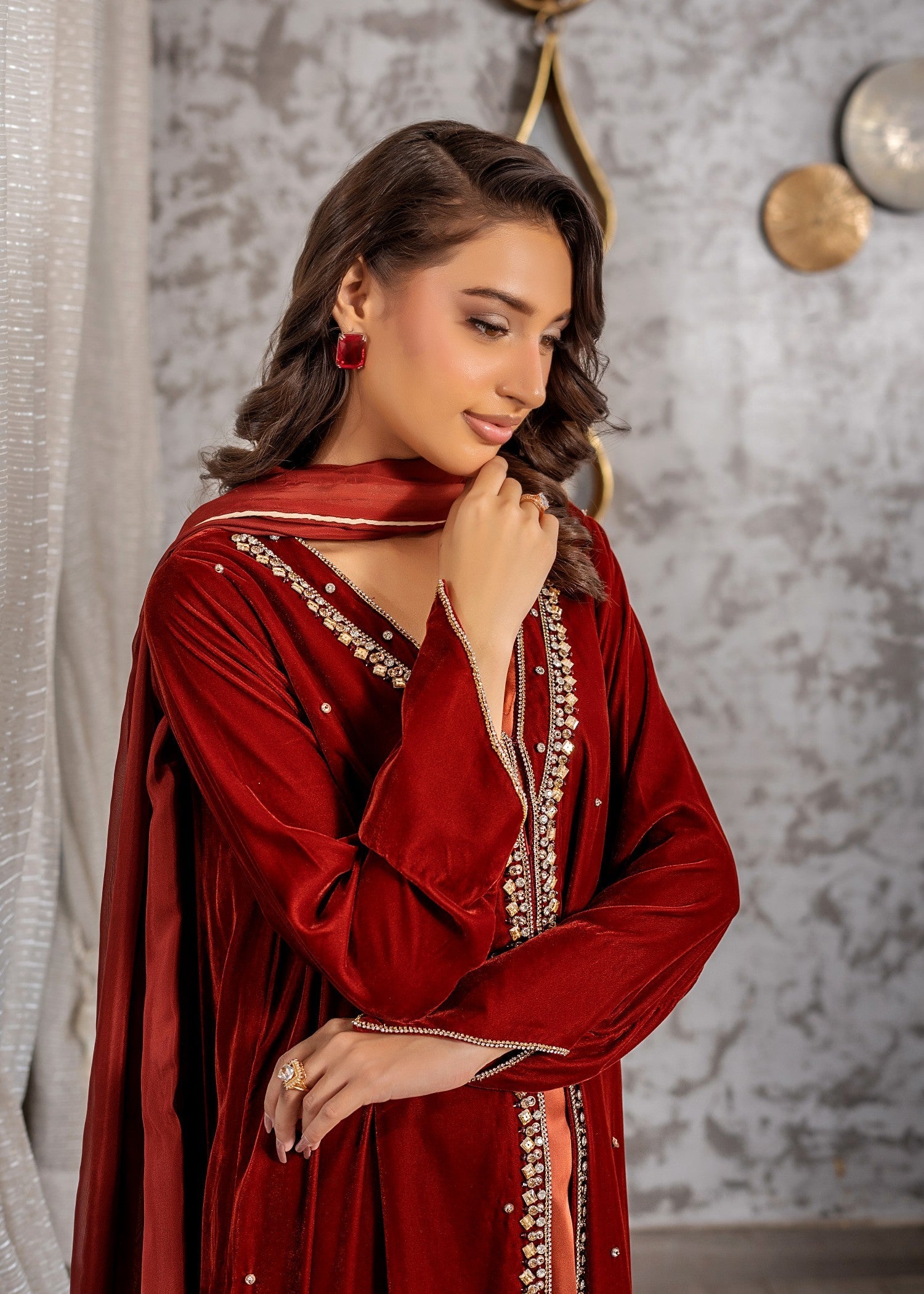 velvet Gown in Blood red