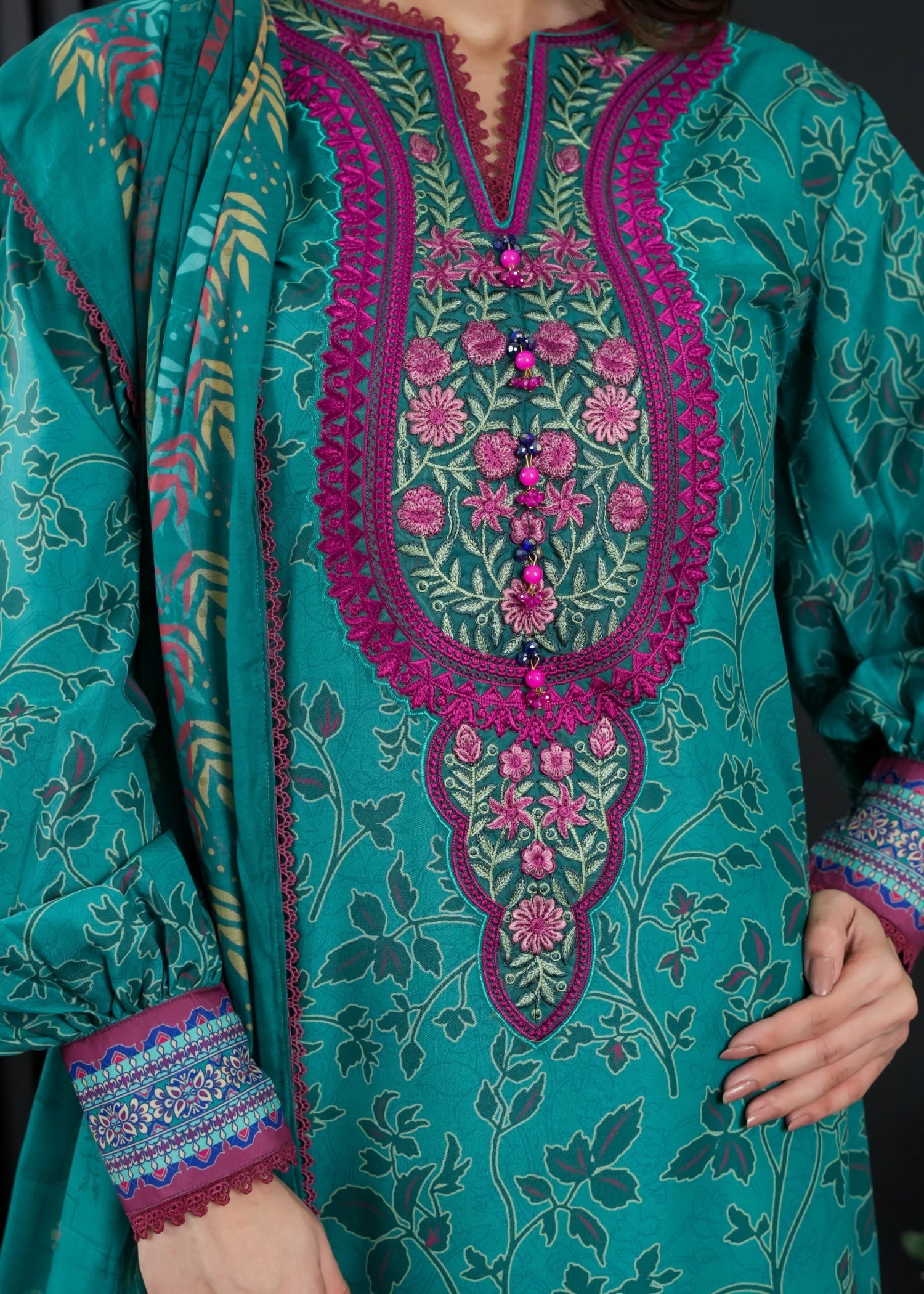 slub cambric Kurta Set in Sea green
