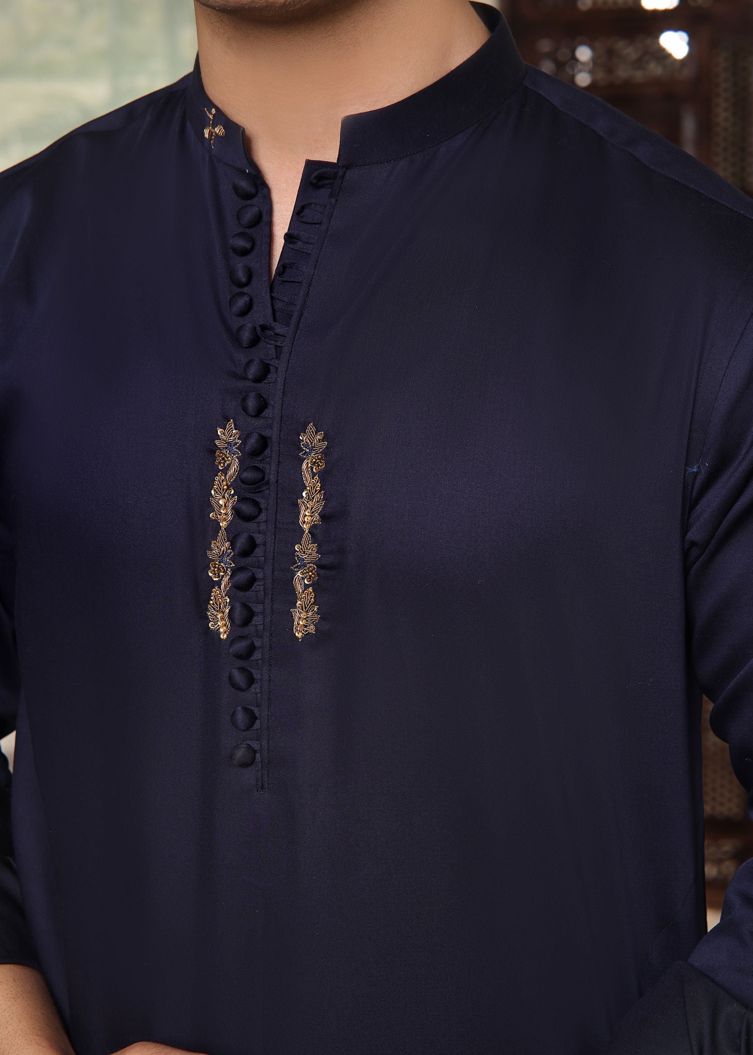 cotton satin Kurta Set in Blue