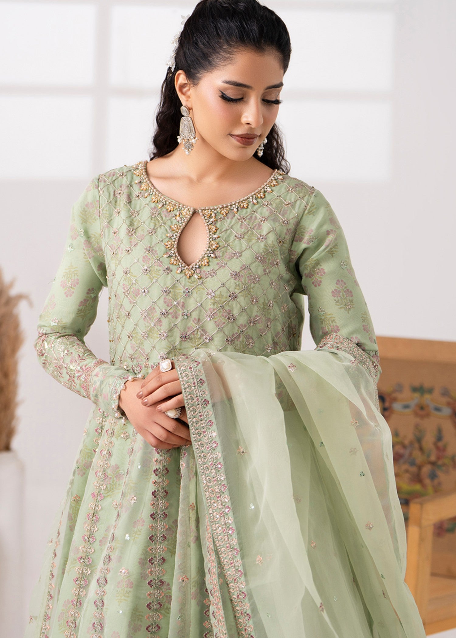 organza Maxi in Pistachio green