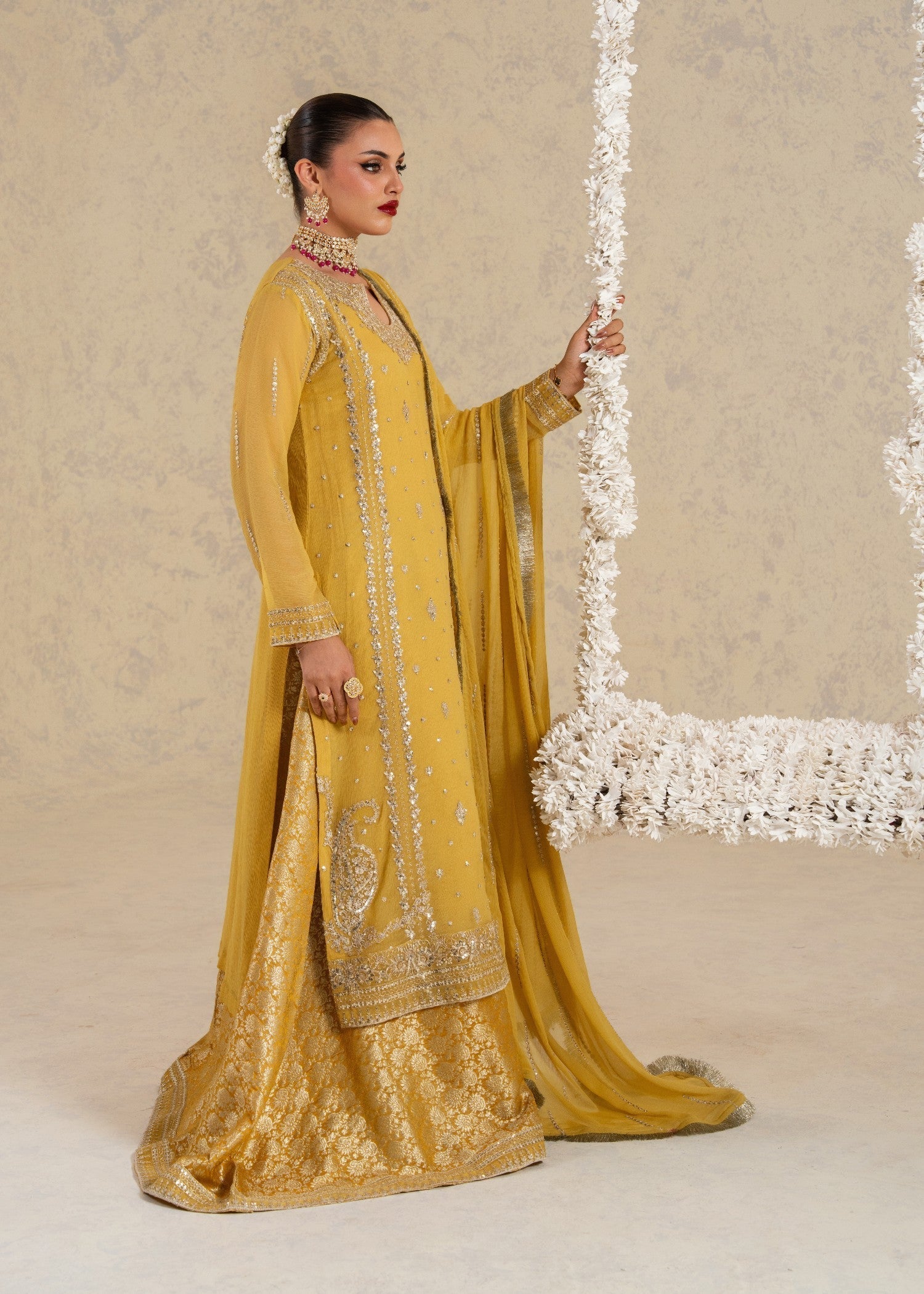 chiffon Lehenga in Mustard