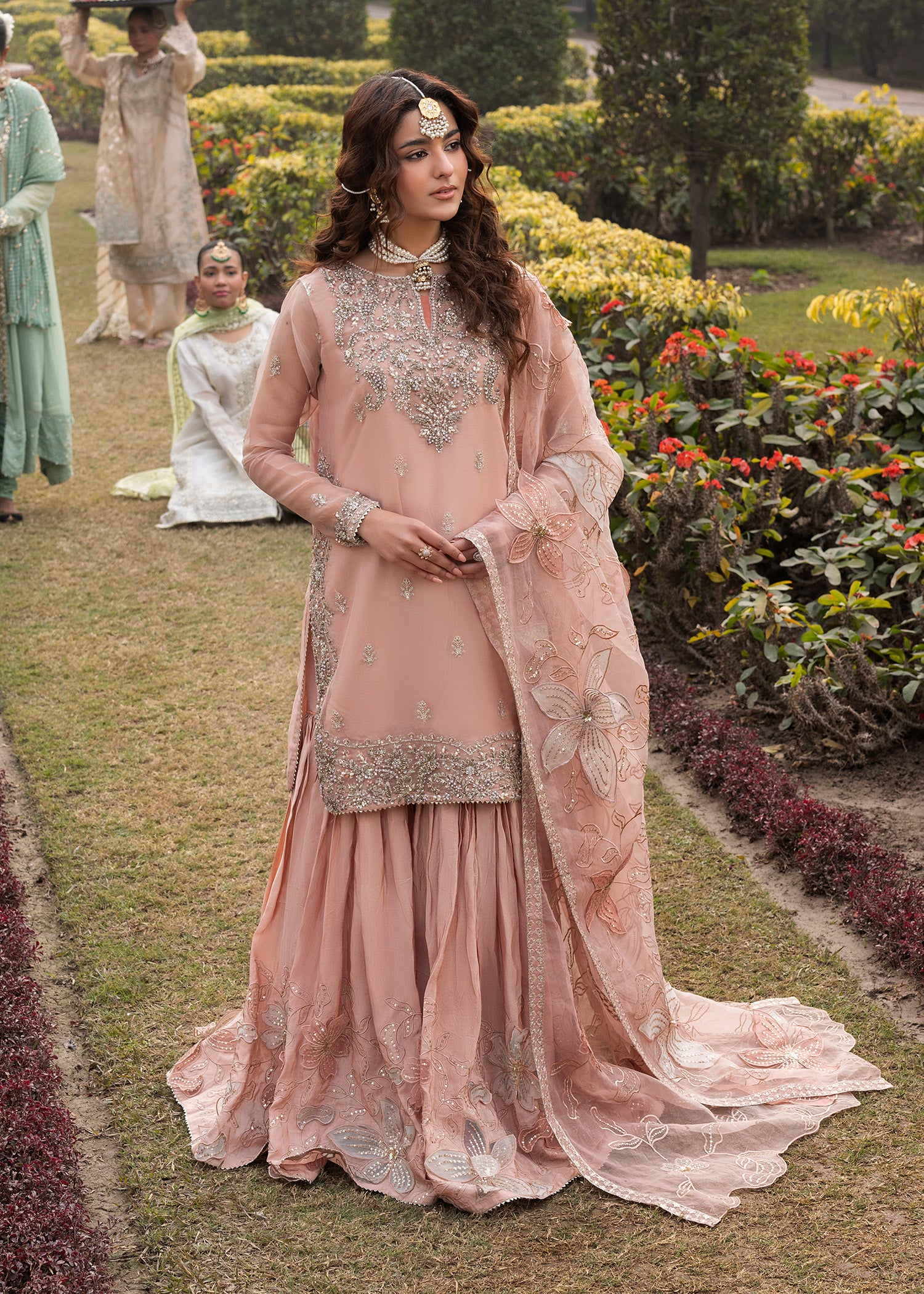 organza Gharara in Peach orange